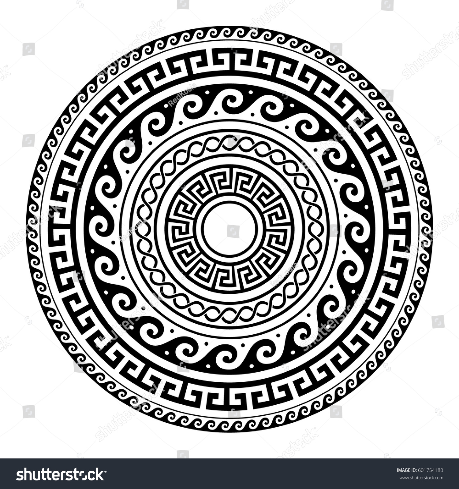 Ancient Greek Round Key Pattern Meander Stock Vector 