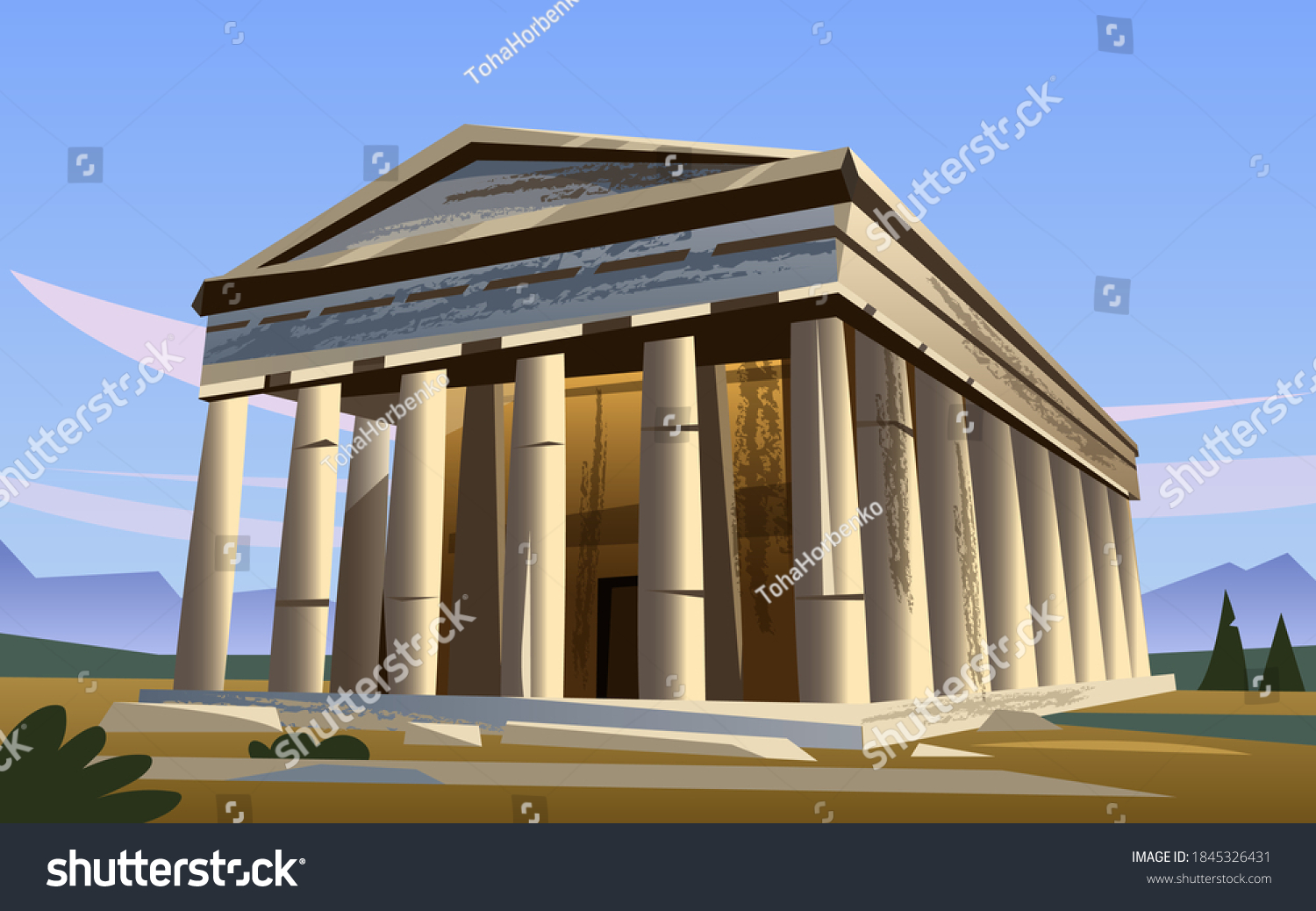 Vektor Stok Ancient Greek Temple Architectural Monument Tanpa Royalti 1845326431 Shutterstock 2491