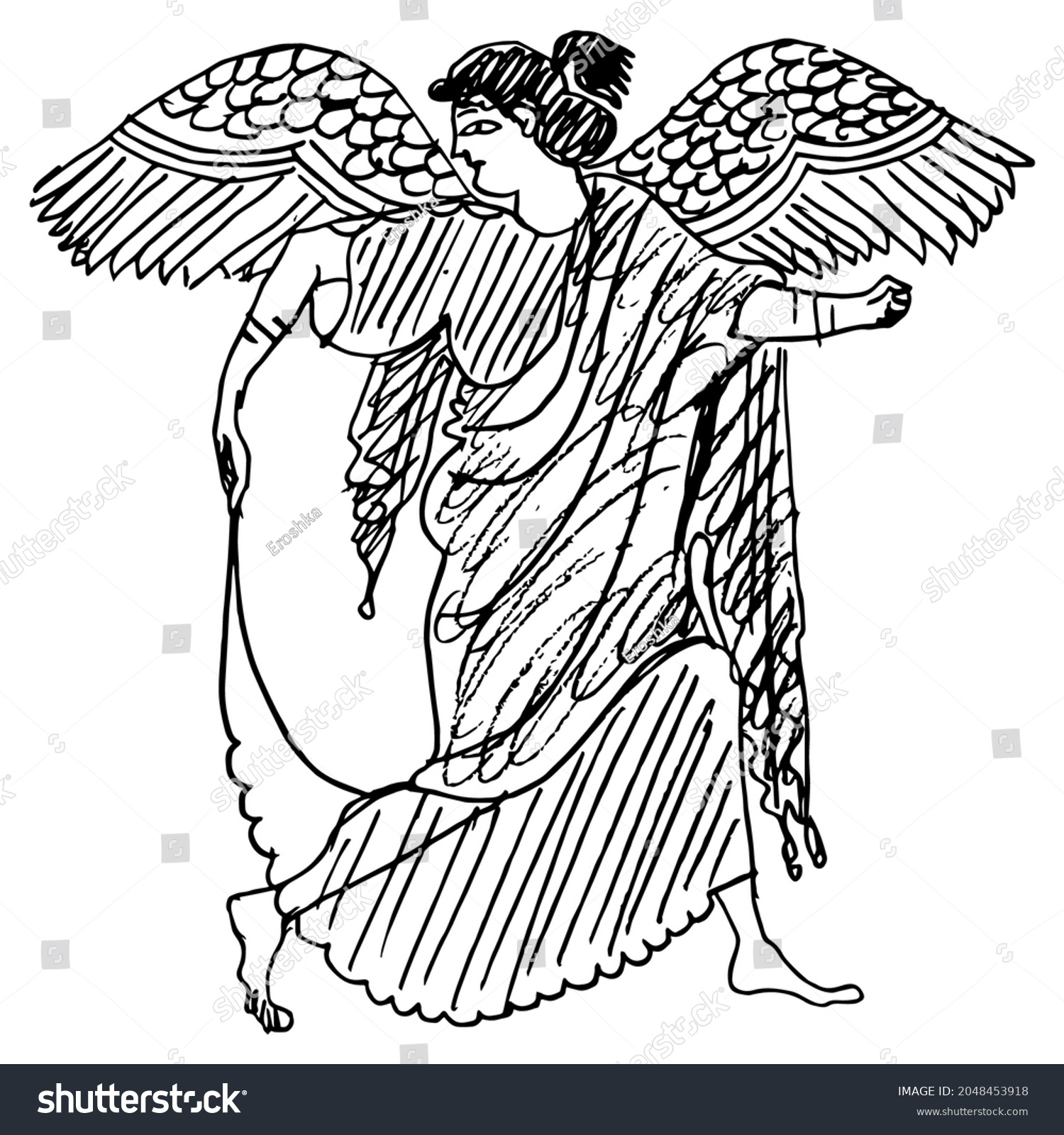 Ancient Greek Winged Goddess Nike Vase Stock Vector (Royalty Free ...