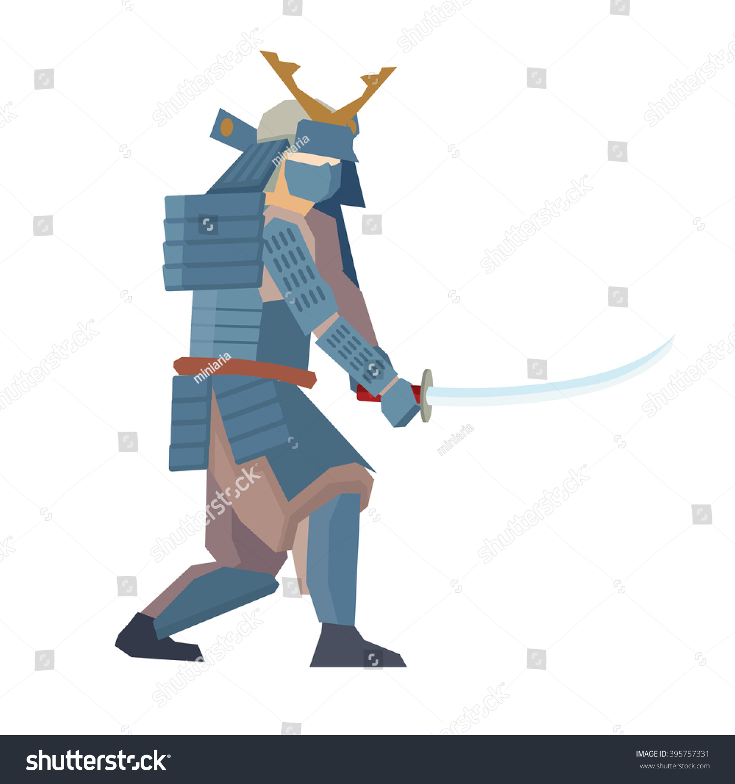 Ancient Japanese Fighter Knight Using Sword Stock Vector Royalty Free