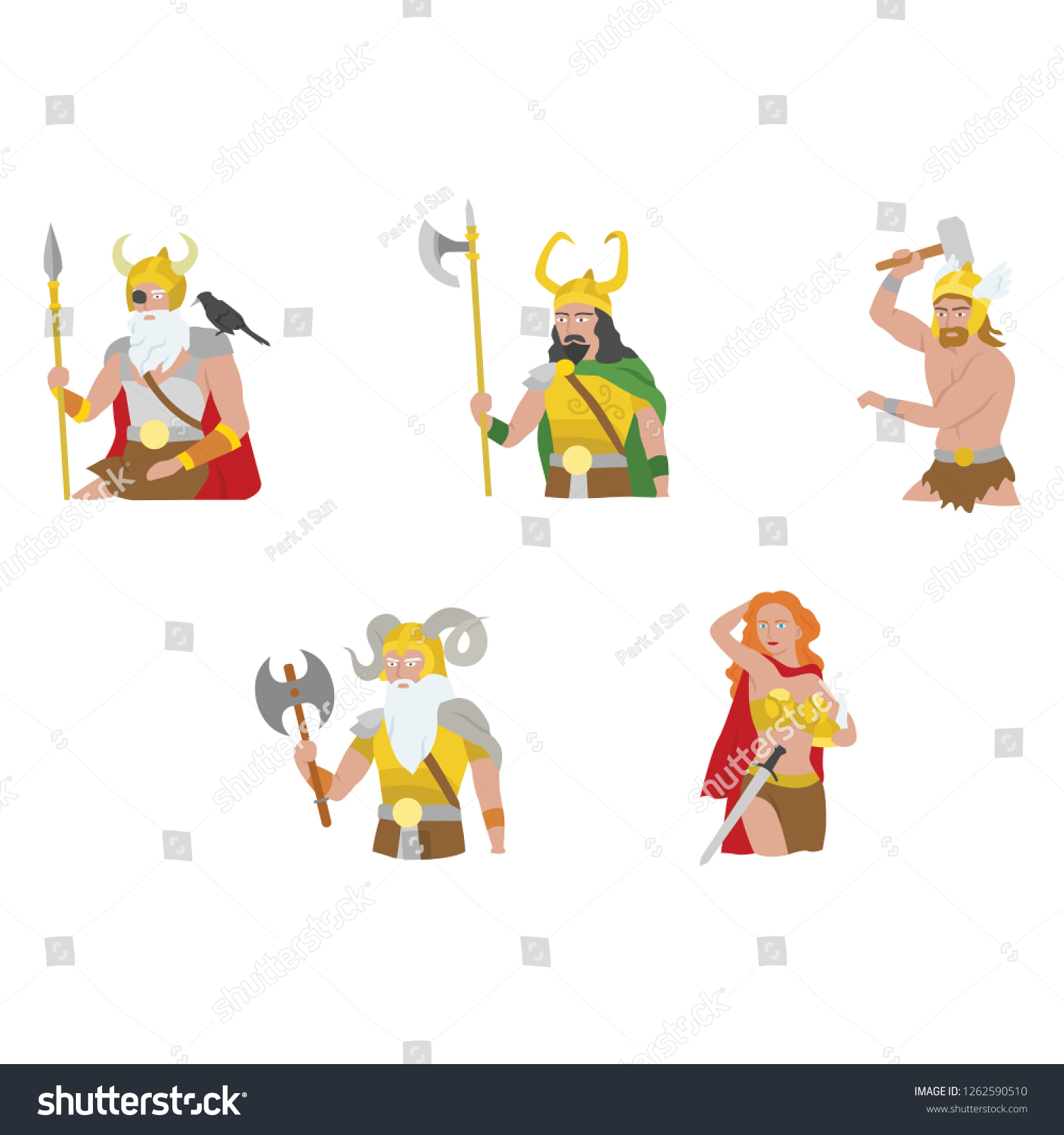 Ancient Norse Gods Vector Icons Stock Vector (Royalty Free) 1262590510 ...