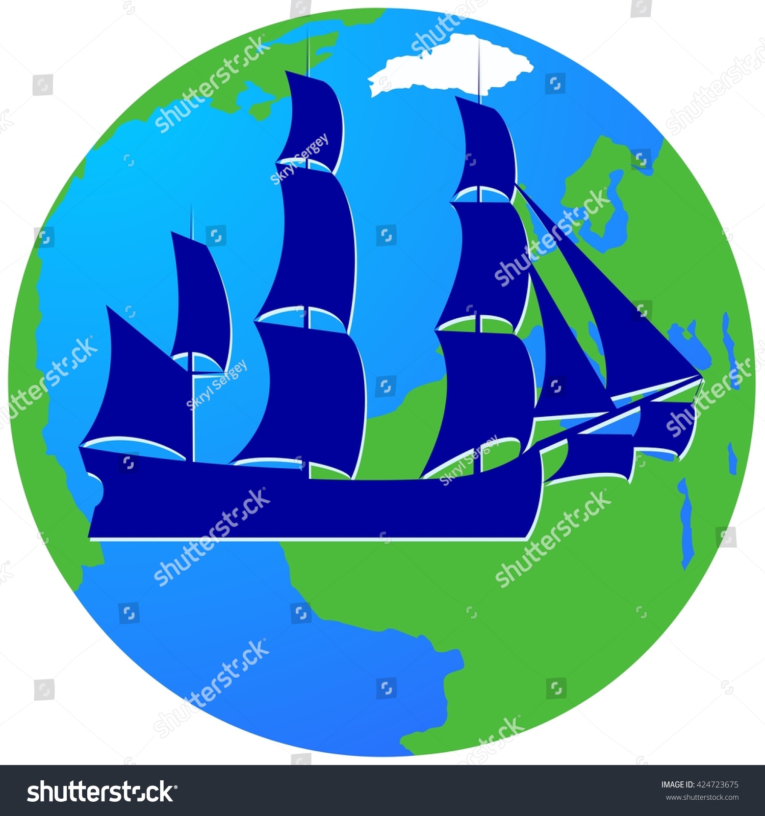 SVG of Ancient sailing ship on the background of the Earth. The illustration on a white background. svg