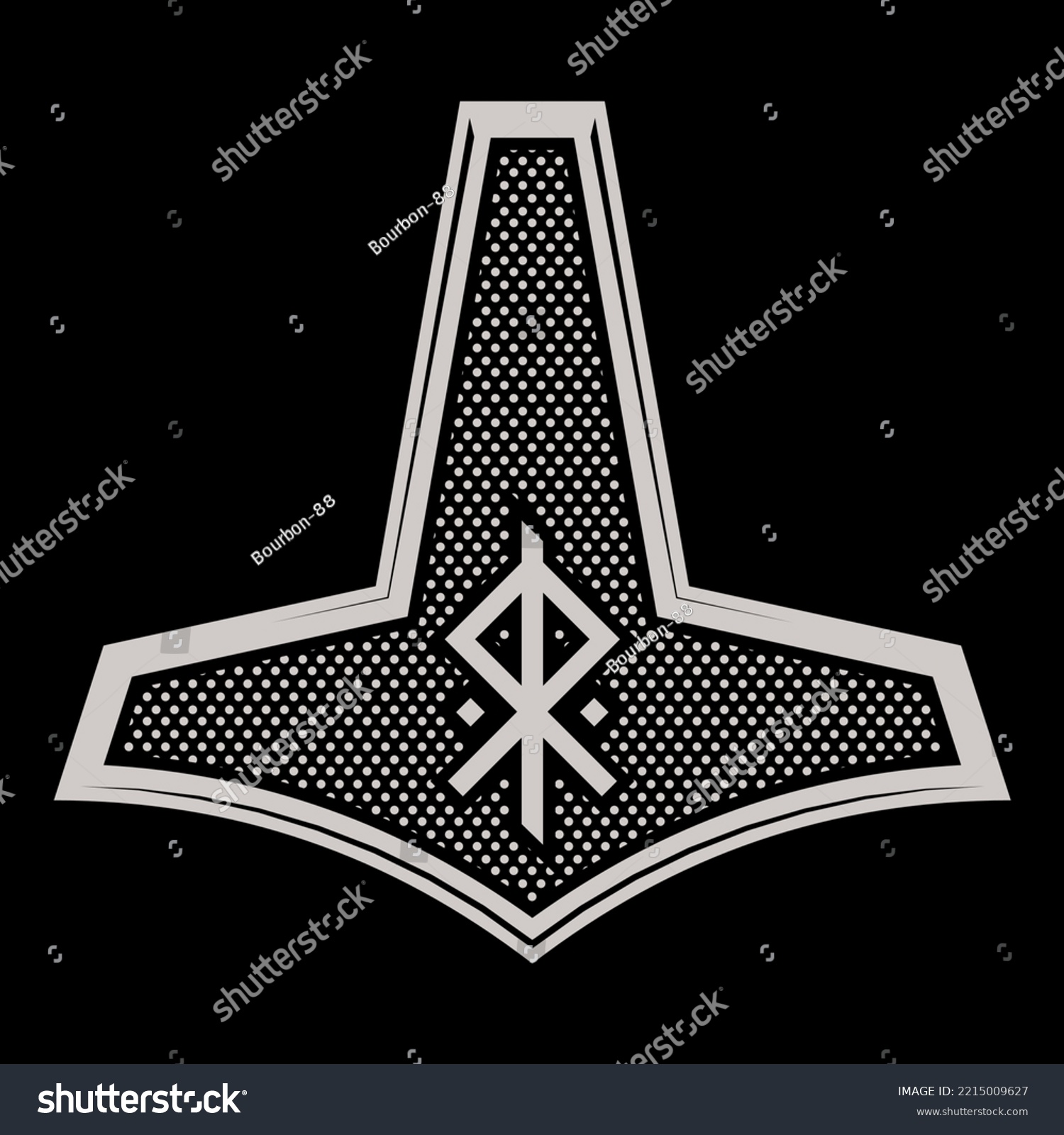 SVG of Ancient Scandinavian design. Thor's hammer of the thunder god Mjolnir, isolated on black, vector illustration svg