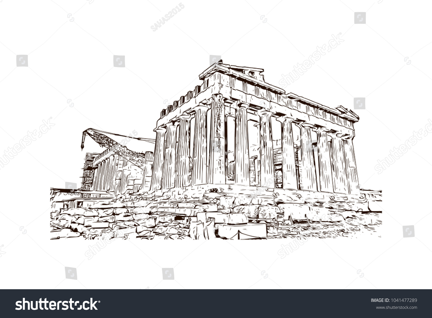 Ancient Sites Athens Greece Hand Drawn Stock Vector (Royalty Free ...