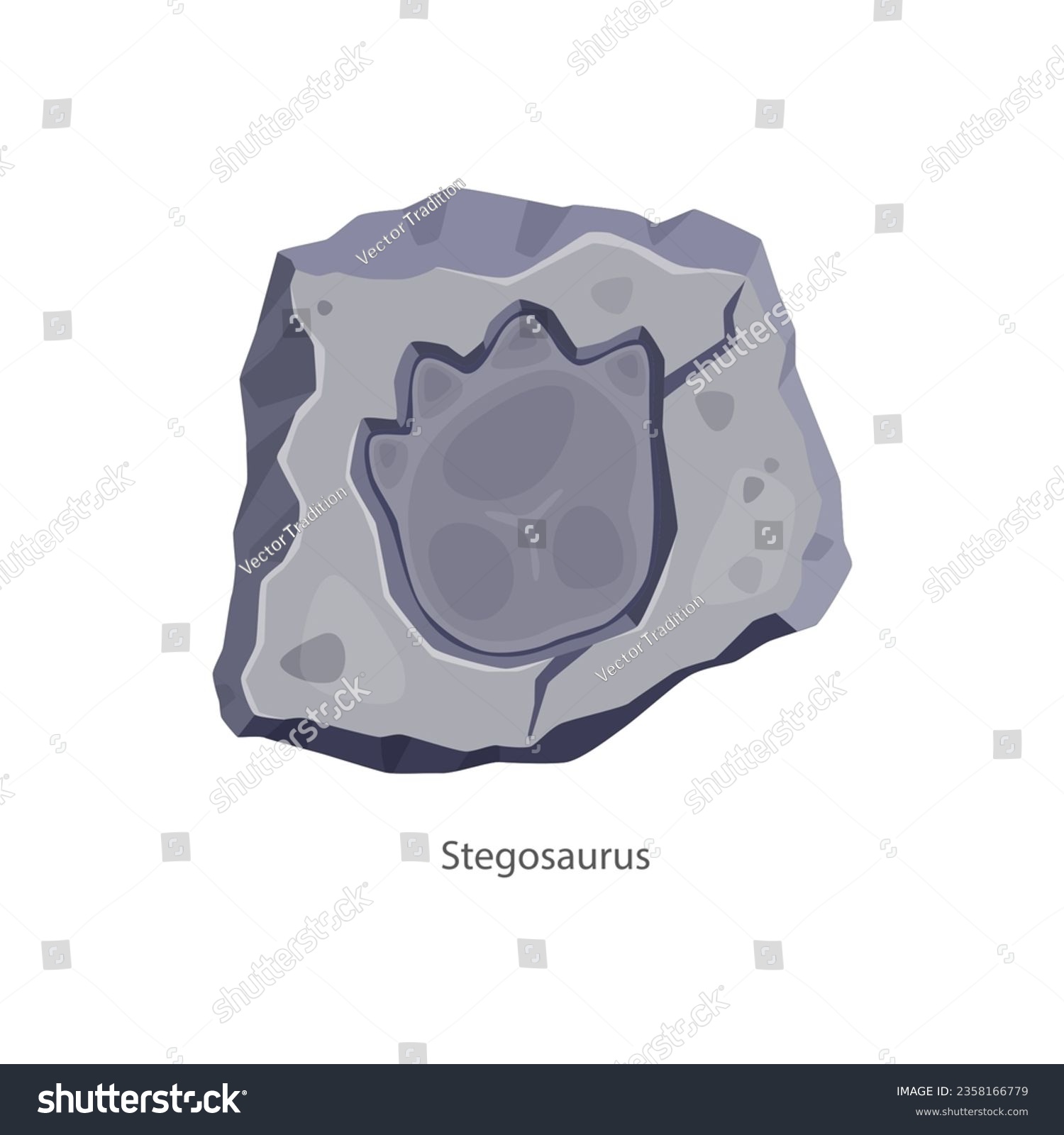 SVG of Ancient stegosaurus dinosaur footprint, archaeology fossil. Isolated vector dino animal paw print in stone piece. Reptile foot trail impression. Cartoon jurassic era archaeology and paleontology finds svg