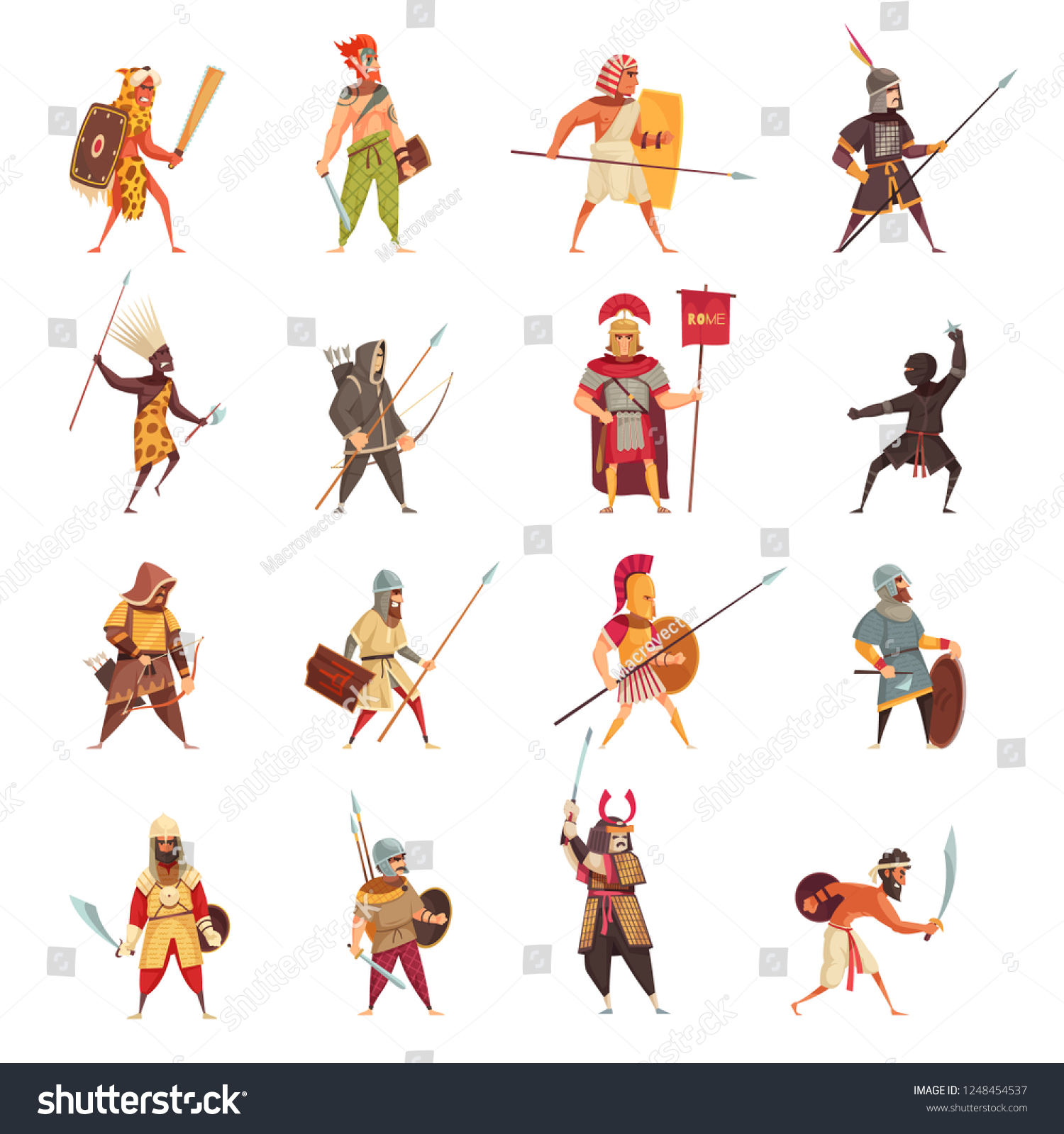 Ancient Warriors Icons Set Weapons Equipment Stock Vector (Royalty Free ...