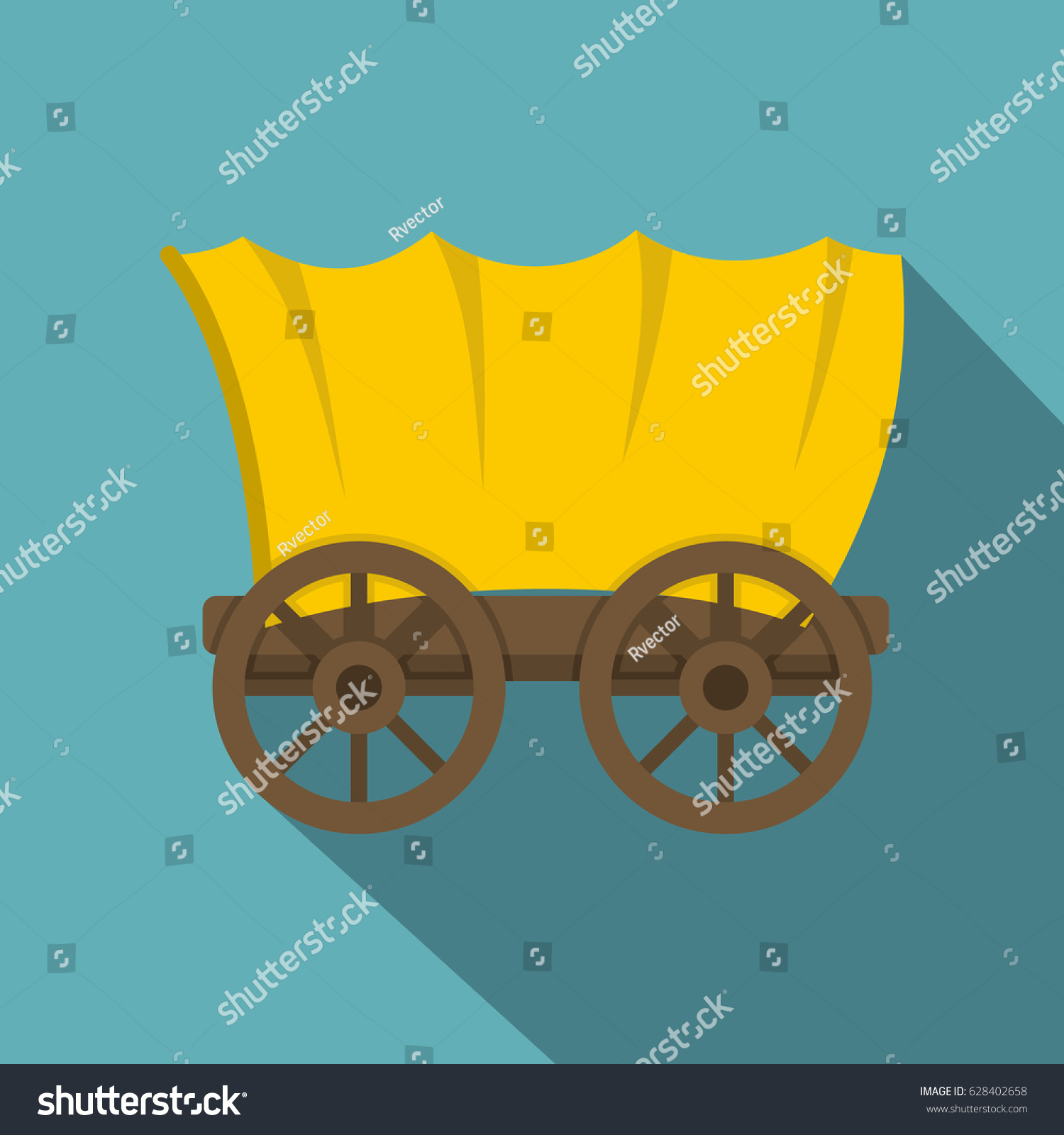 SVG of Ancient western covered wagon icon. Flat illustration of ancient western covered wagon vector icon for web on baby blue background svg