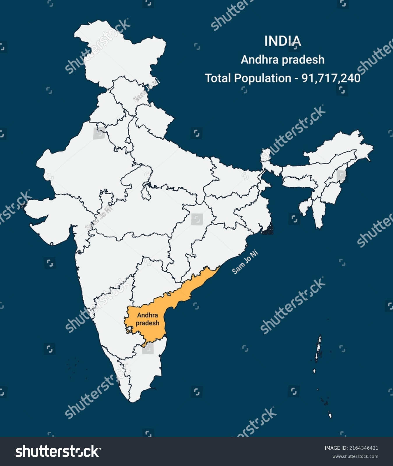 Andhra Pradesh State Location Population India Stock Vector (Royalty