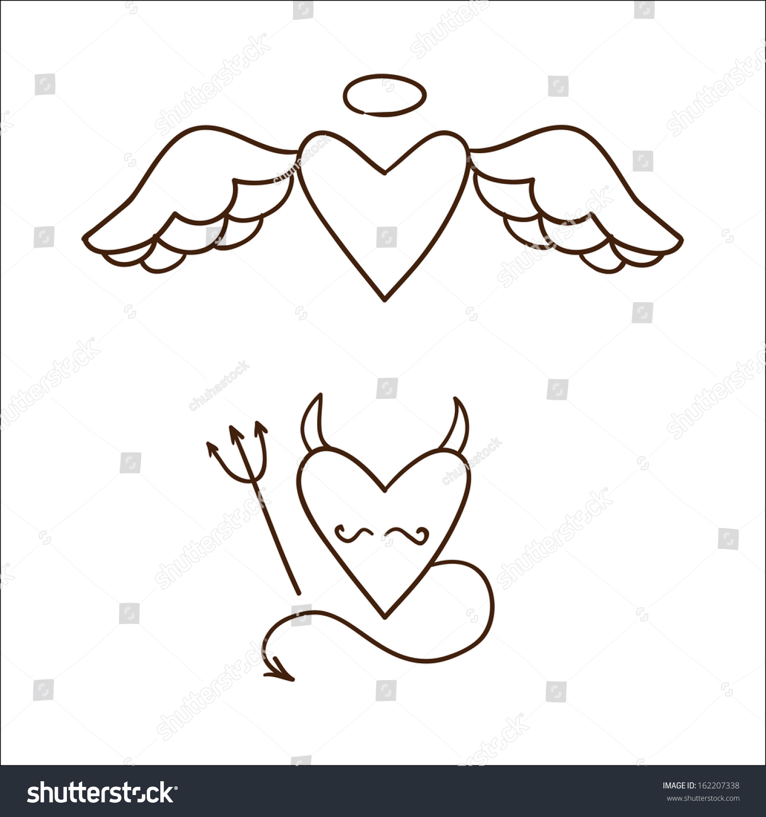 Angel Demon Hearts Isolated On White Stock Vector (Royalty Free) 162207338