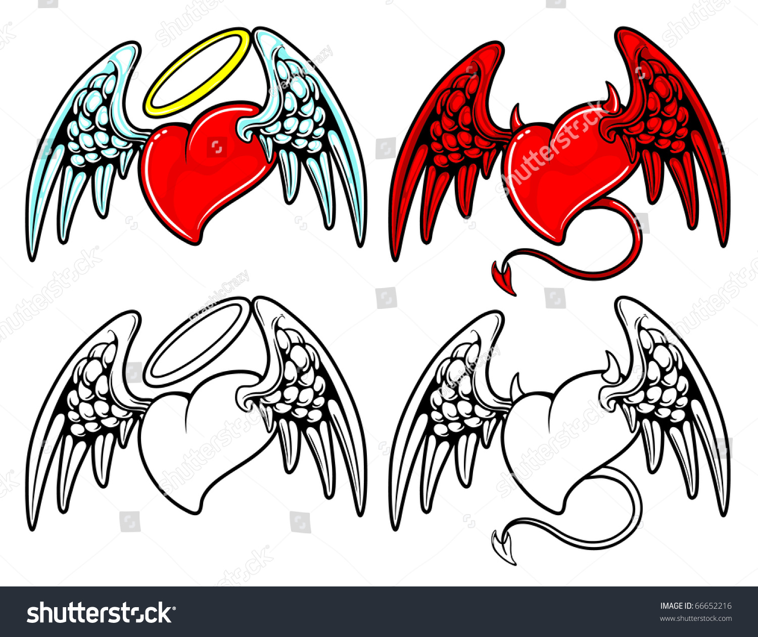 Angel And Devil Hearts. Stock Vector Illustration 66652216 : Shutterstock