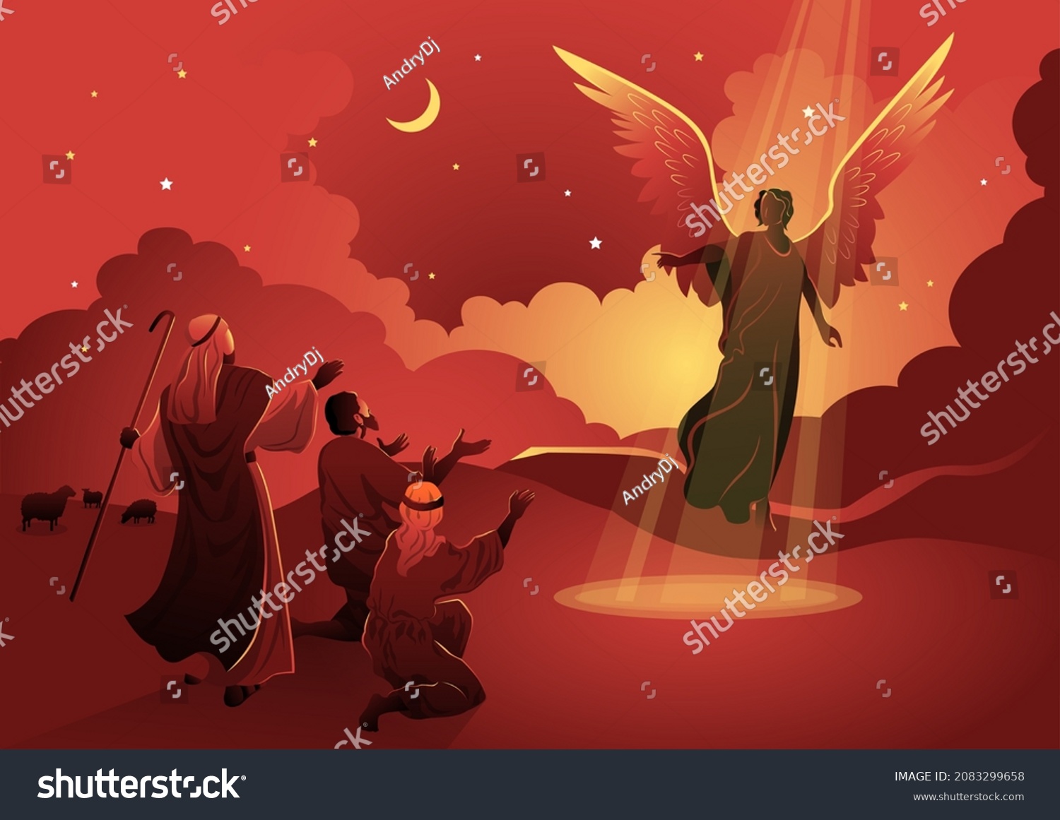 Angel Announced Birth Jesus Shepherds Biblical Stock Vector (Royalty ...