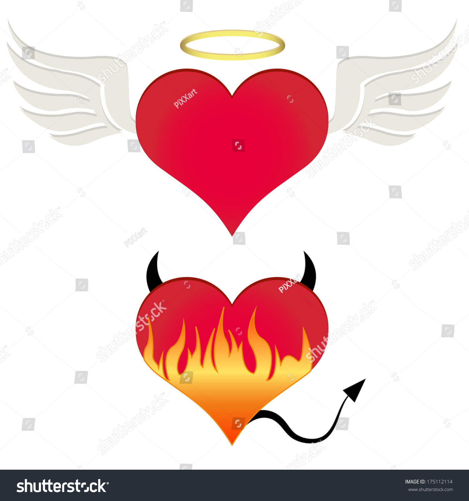 Angeldevil Heart Stock Vector 175112114 - Shutterstock