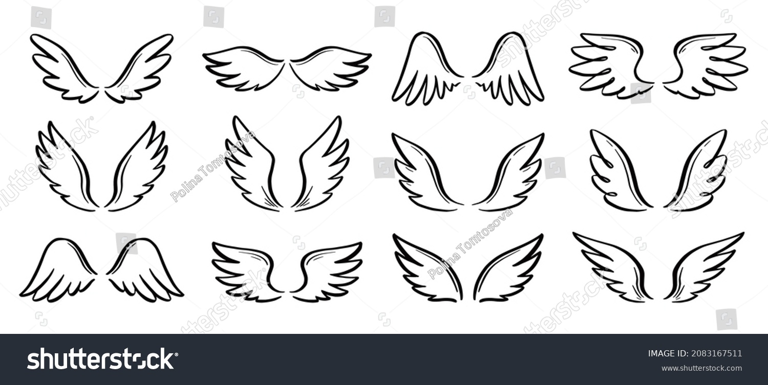 Angel Doodle Wing Set Hand Drawn Stock Vector (Royalty Free) 2083167511 ...