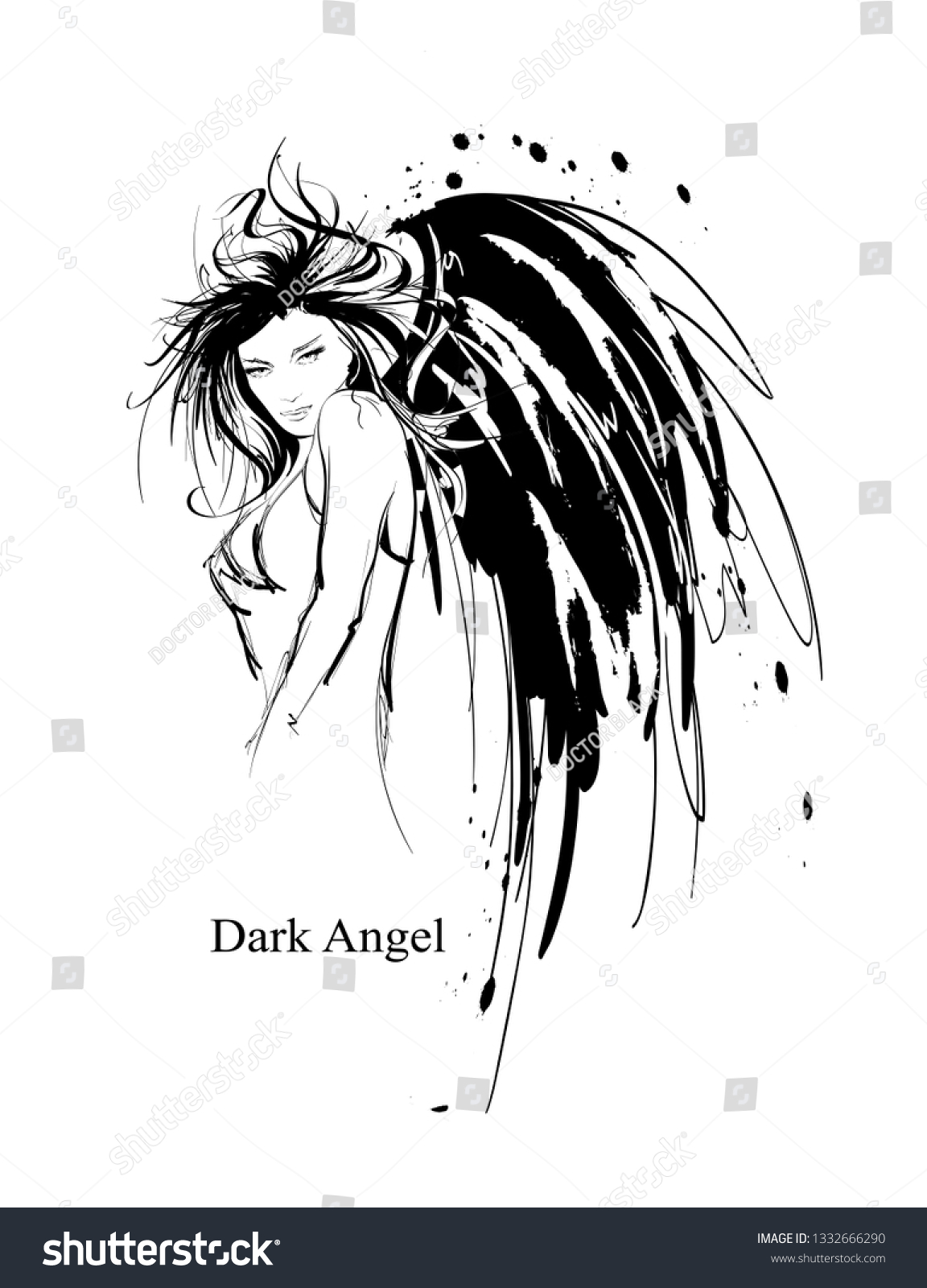 Angel Girl Dark Angel Vector Image Stock Vector (Royalty Free) 1332666290