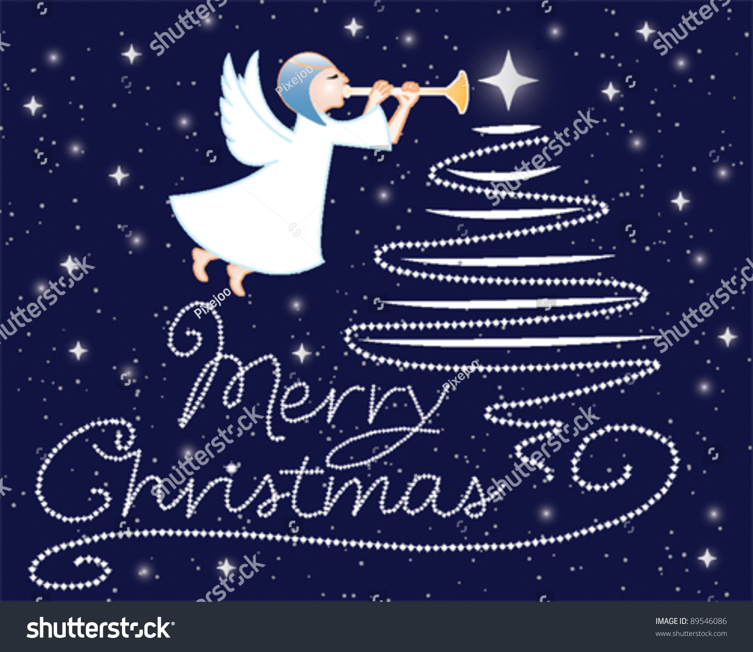 Angel Merry Christmas Card Design With Stars In Background Stock Vector ...