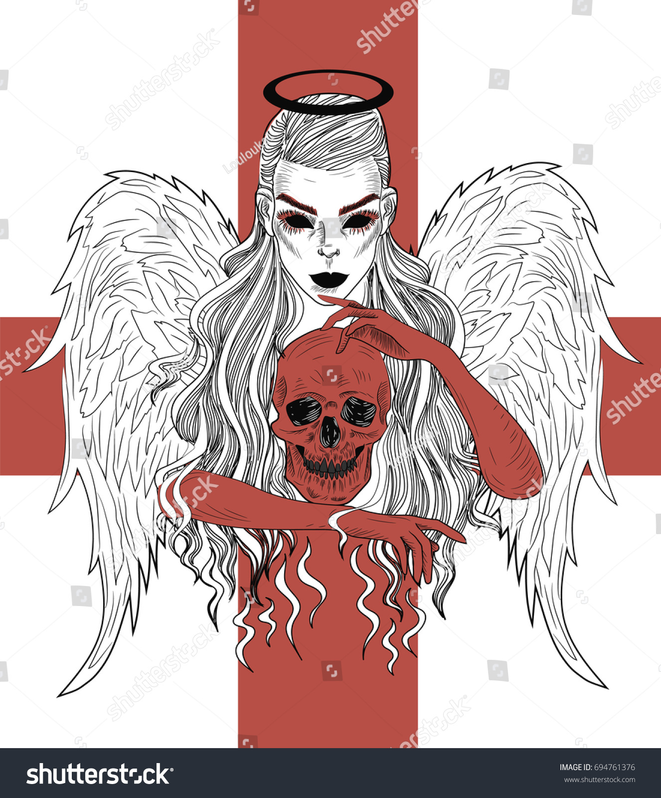 Angel Death Black White Tattoo Sketch Stock Vector (Royalty Free ...