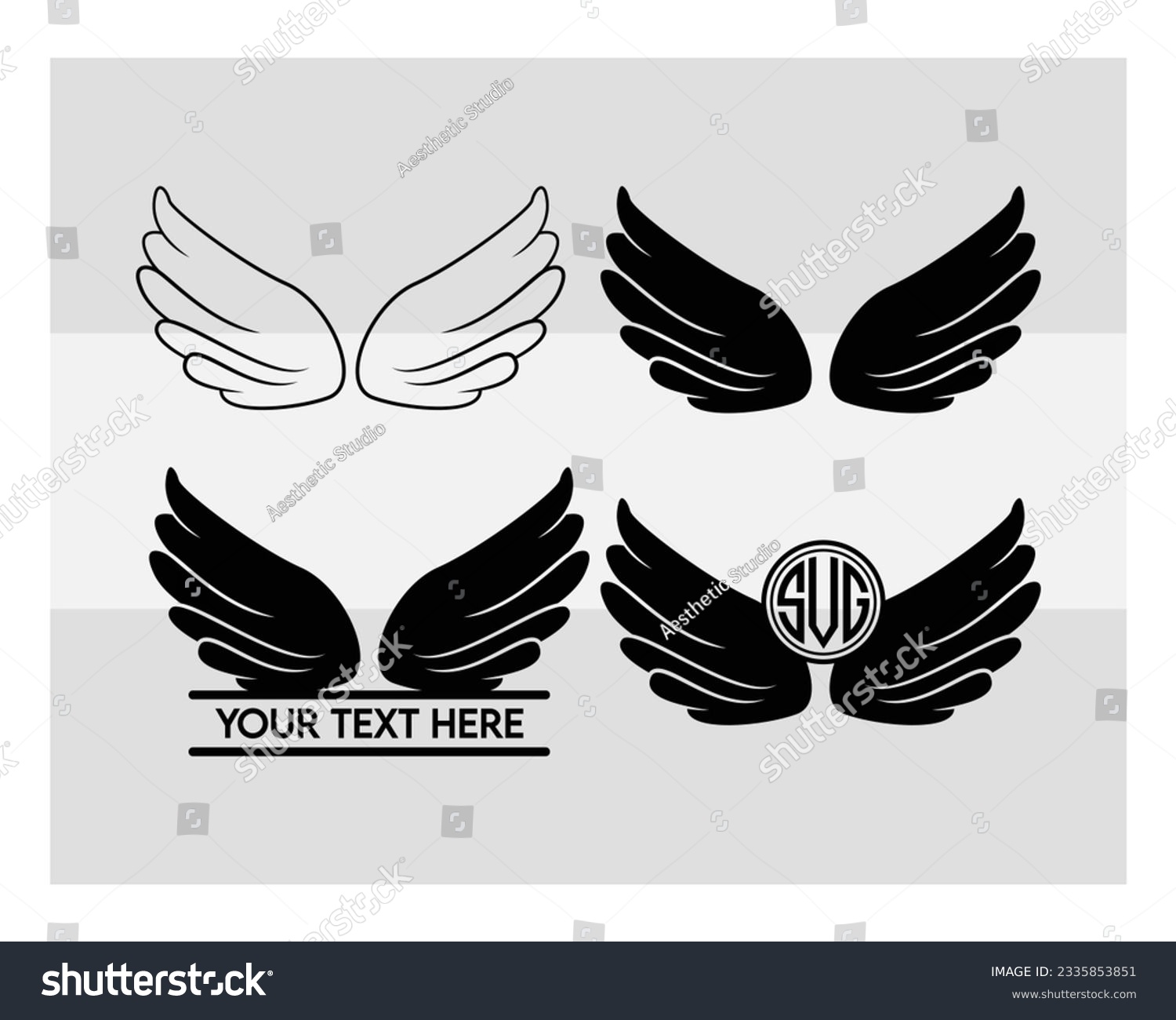 SVG of Angel Wings Svg, SVG Bundle, Angel Wings, Angel Clipart Svg, Circut Cut Files Silhouette, Memoria, Heart Svg, Silhouette, Angel Wing Clipart, Vcetor, Outline, Eps, Cut file svg