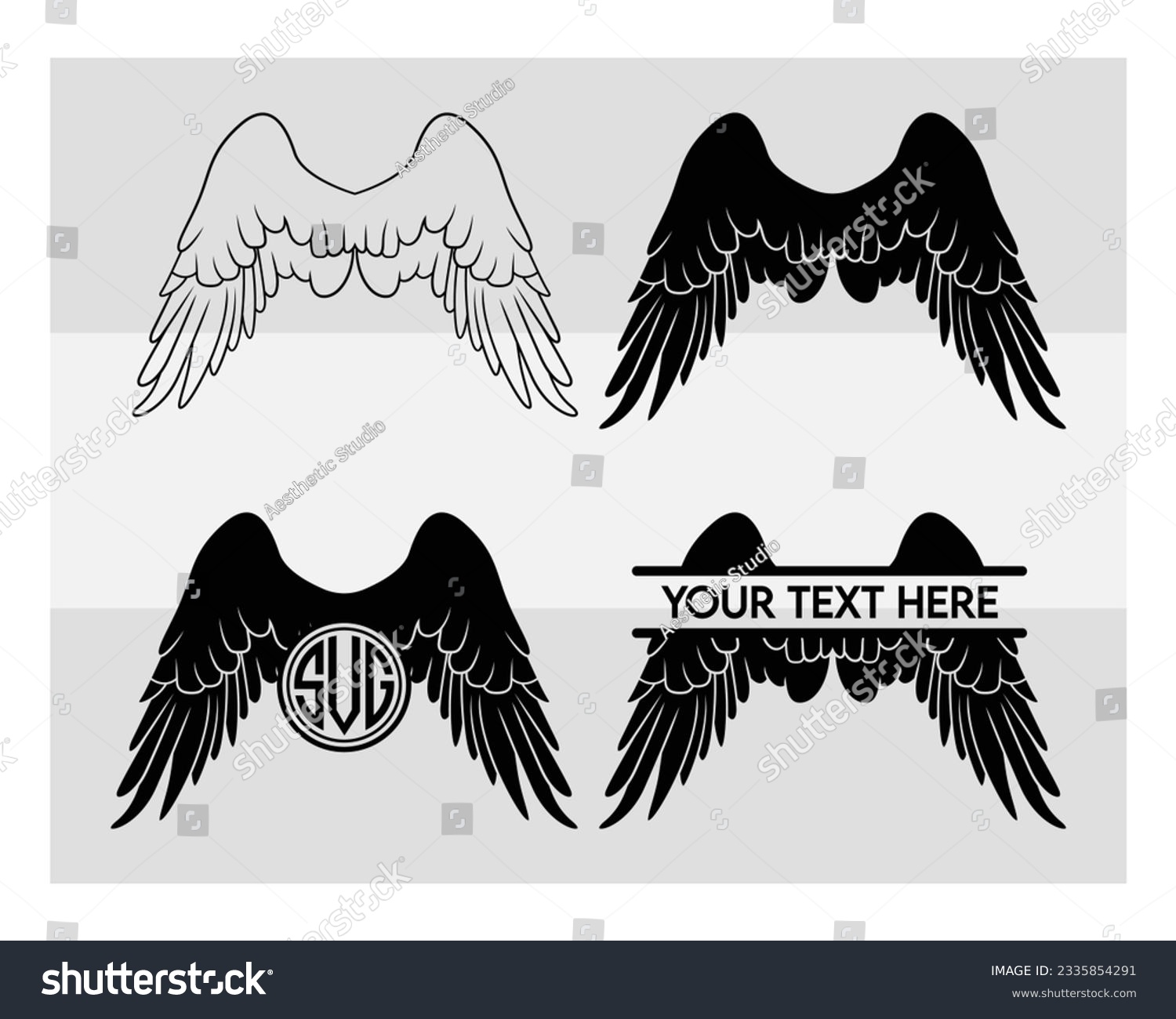 SVG of Angel Wings Svg, SVG Bundle, Angel Wings, Angel Clipart Svg, Circut Cut Files Silhouette, Memoria, Heart Svg, Silhouette, Angel Wing Clipart, Vcetor, Outline, Eps, Cut file svg