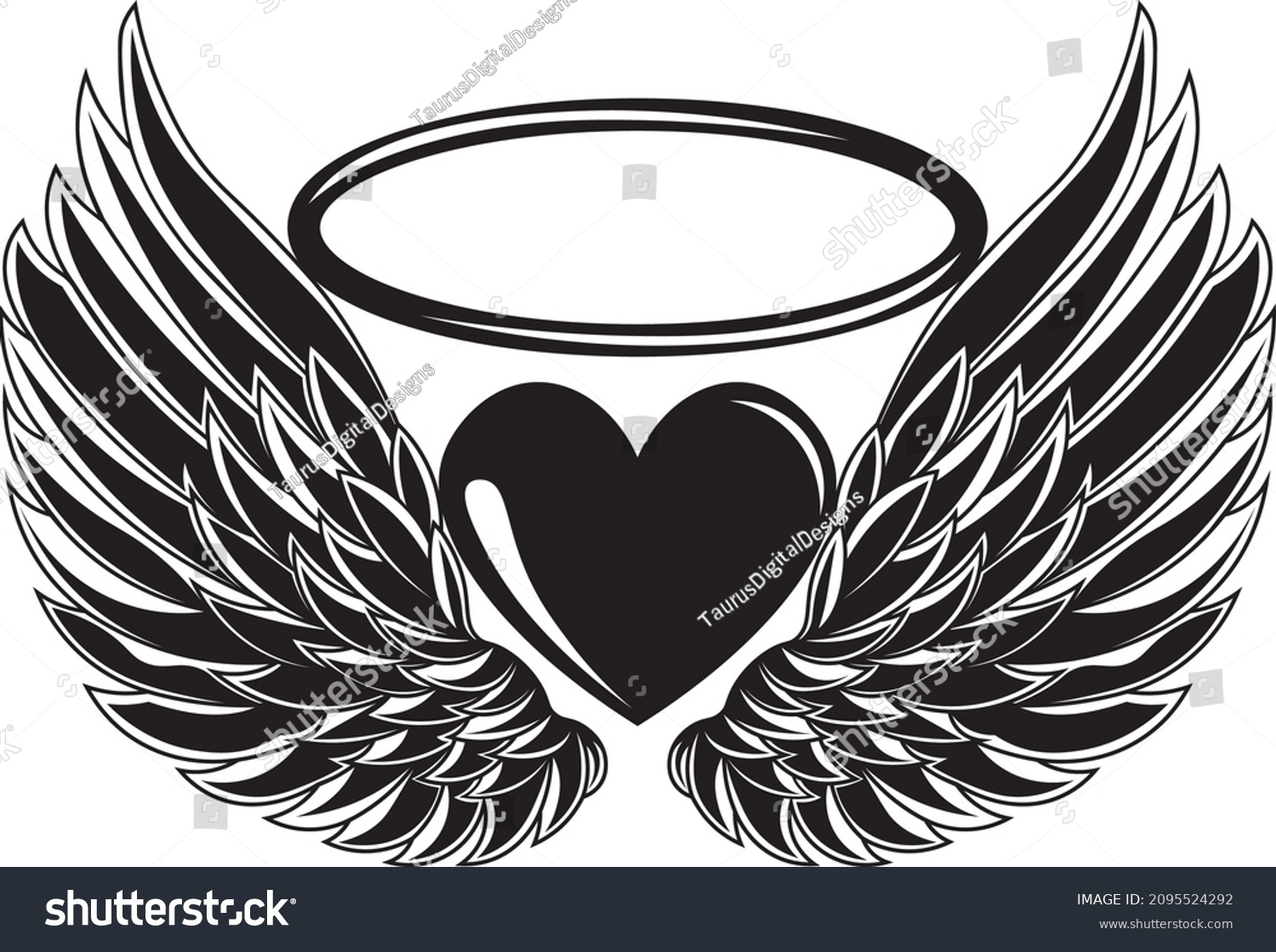 SVG of Angel wings with heart and halo SVG design svg