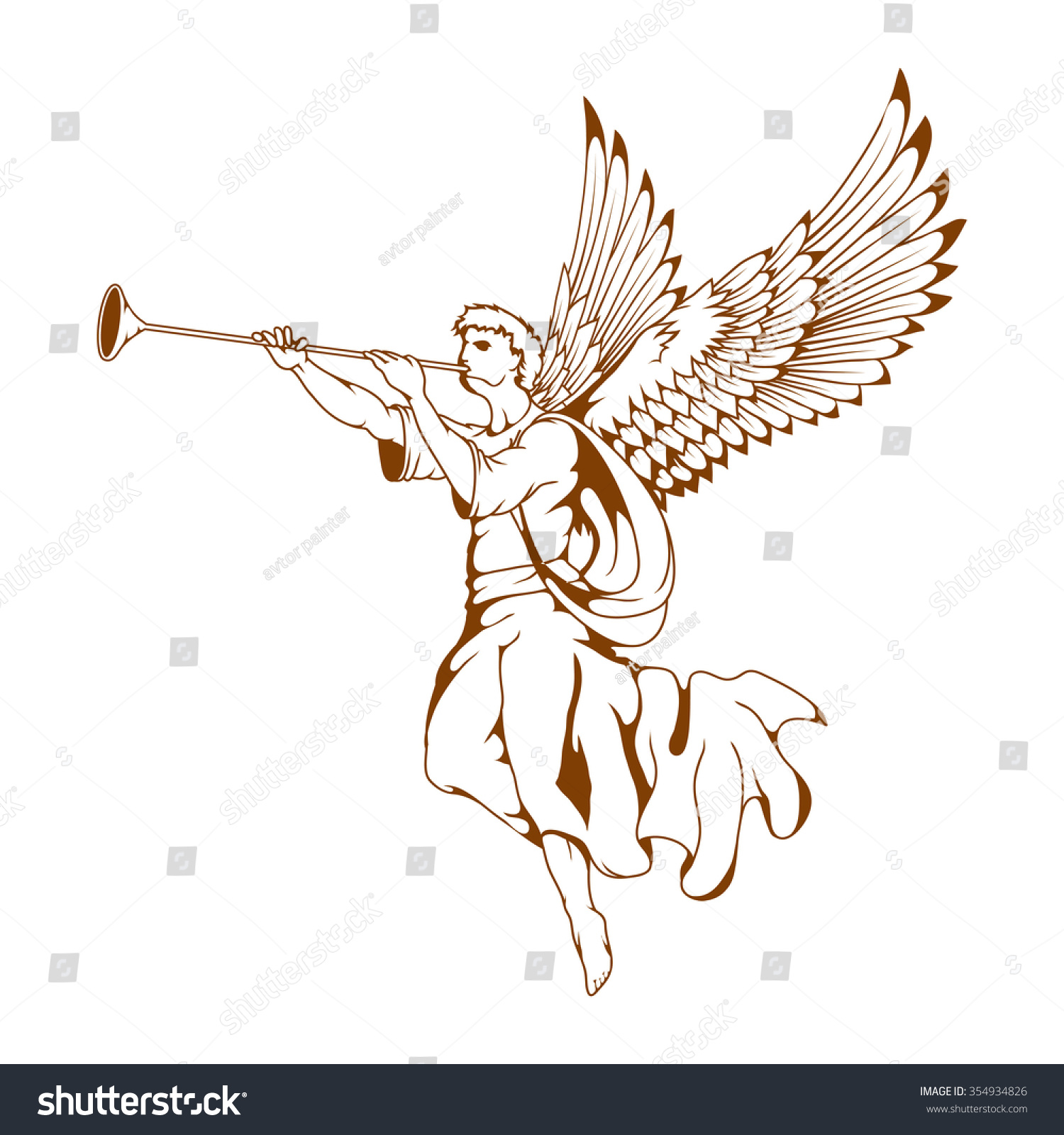 Angel With Trumpet Stock Vector Illustration 354934826 : Shutterstock