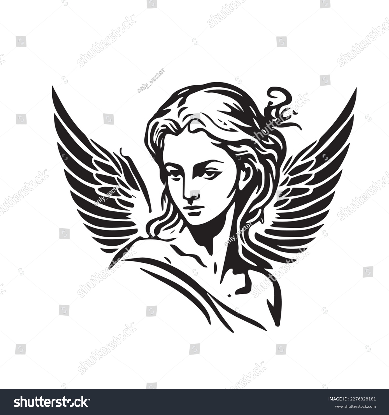 SVG of Angel woman head logo. Vector illustration of female face. Silhouette svg, only black and white. svg