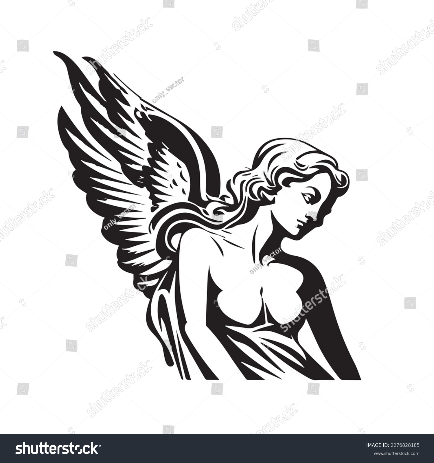 SVG of Angel woman head logo. Vector illustration of female face. Silhouette svg, only black and white. svg