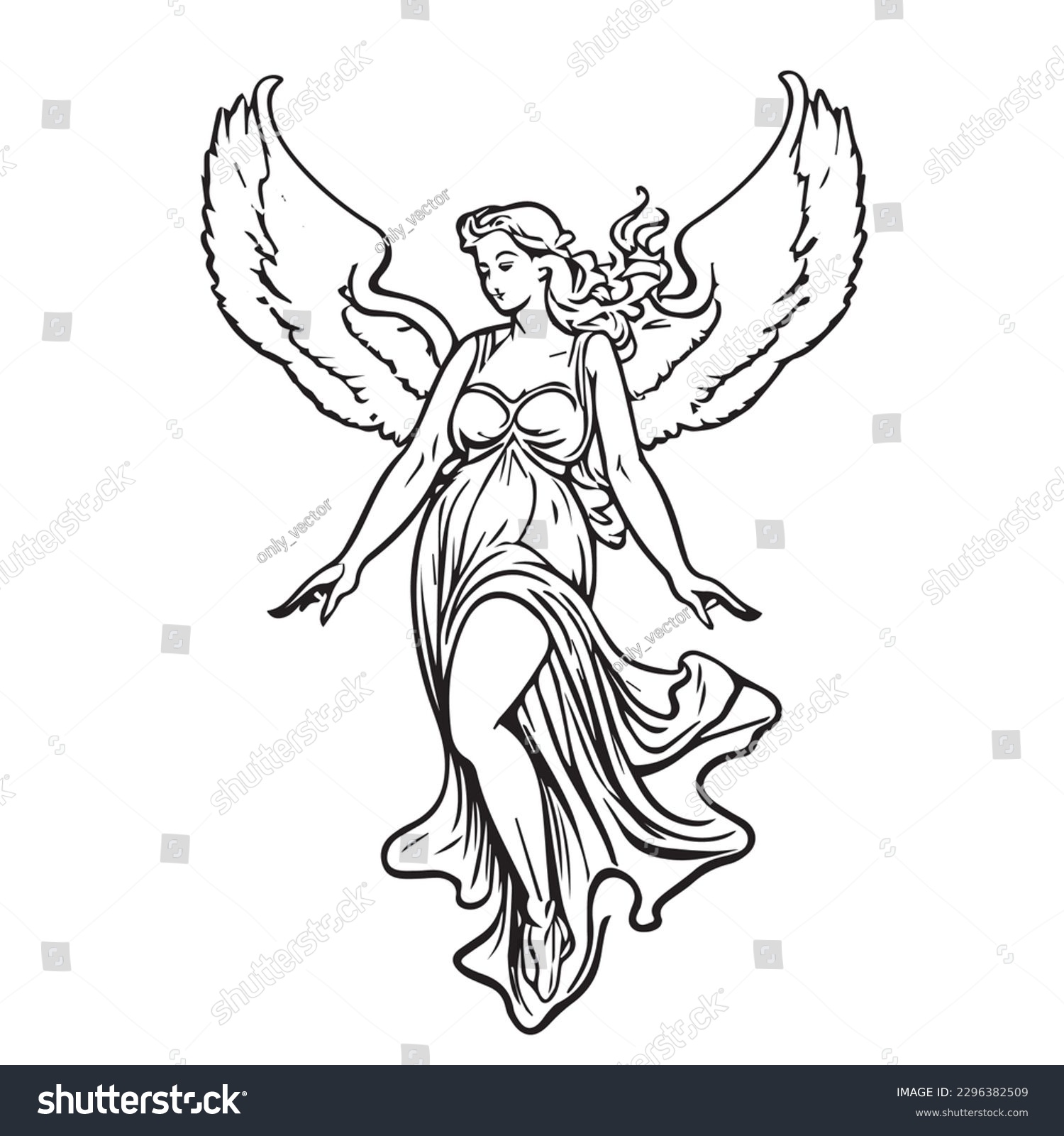 SVG of Angel woman. Vector illustration of female beauty angel. Silhouette svg, only black and white. svg