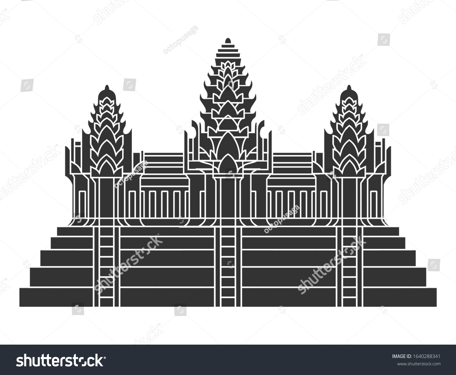 Angkor Wat Temple Cambodia Vector Black Stock Vector Royalty Free 1640288341 Shutterstock 2034