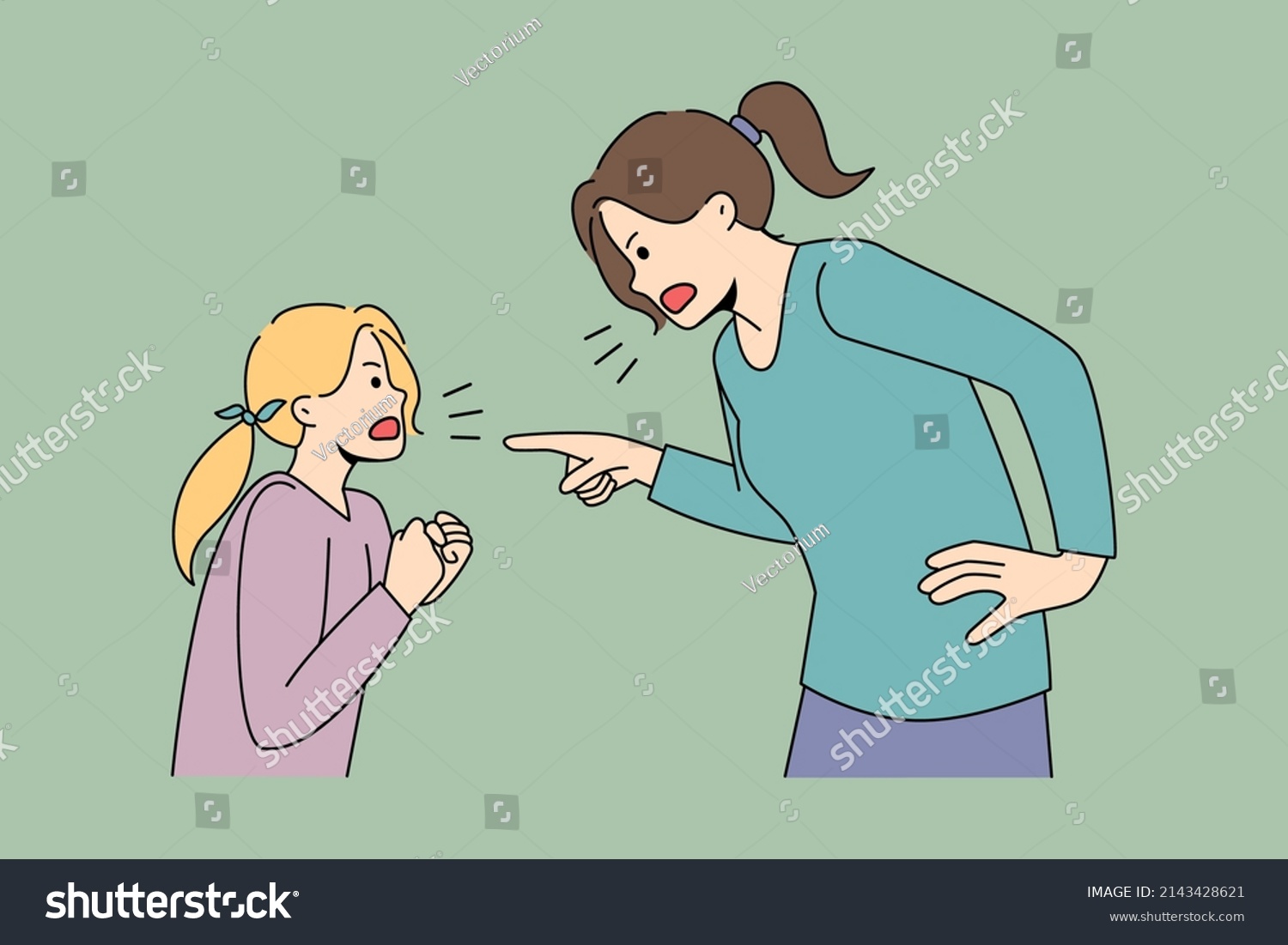 Angry Authoritarian Mom Naughty Small Daughter Stock Vector Royalty