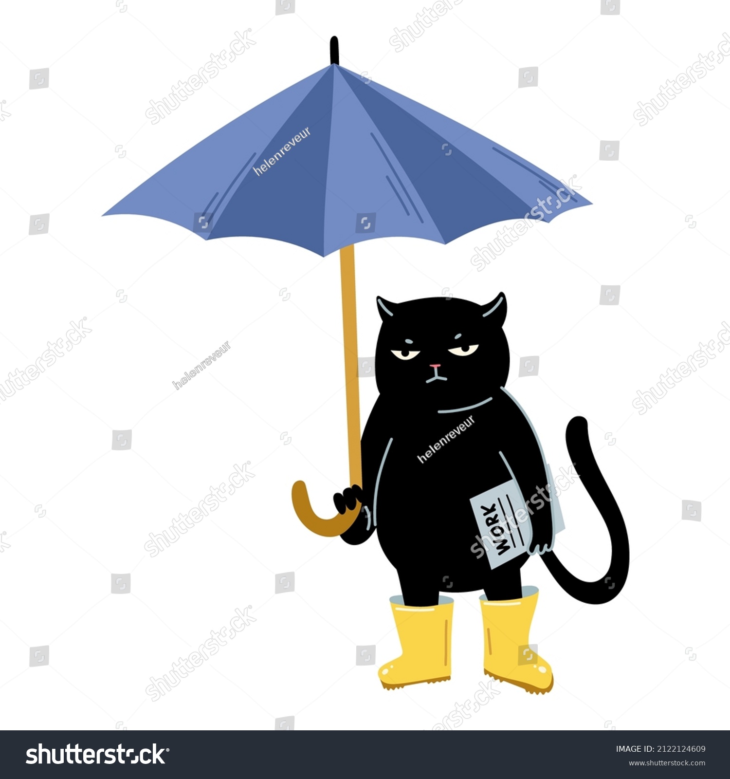 Angry Black Cat Umbrella Stock Vector Royalty Free 2122124609