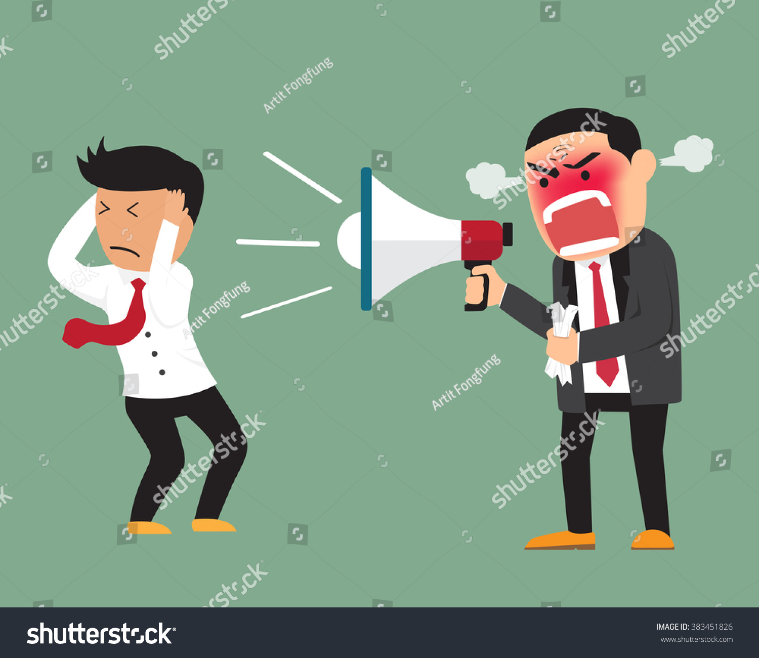 Angry Boss Shouting Employee On Megaphone Stock Vector Royalty Free