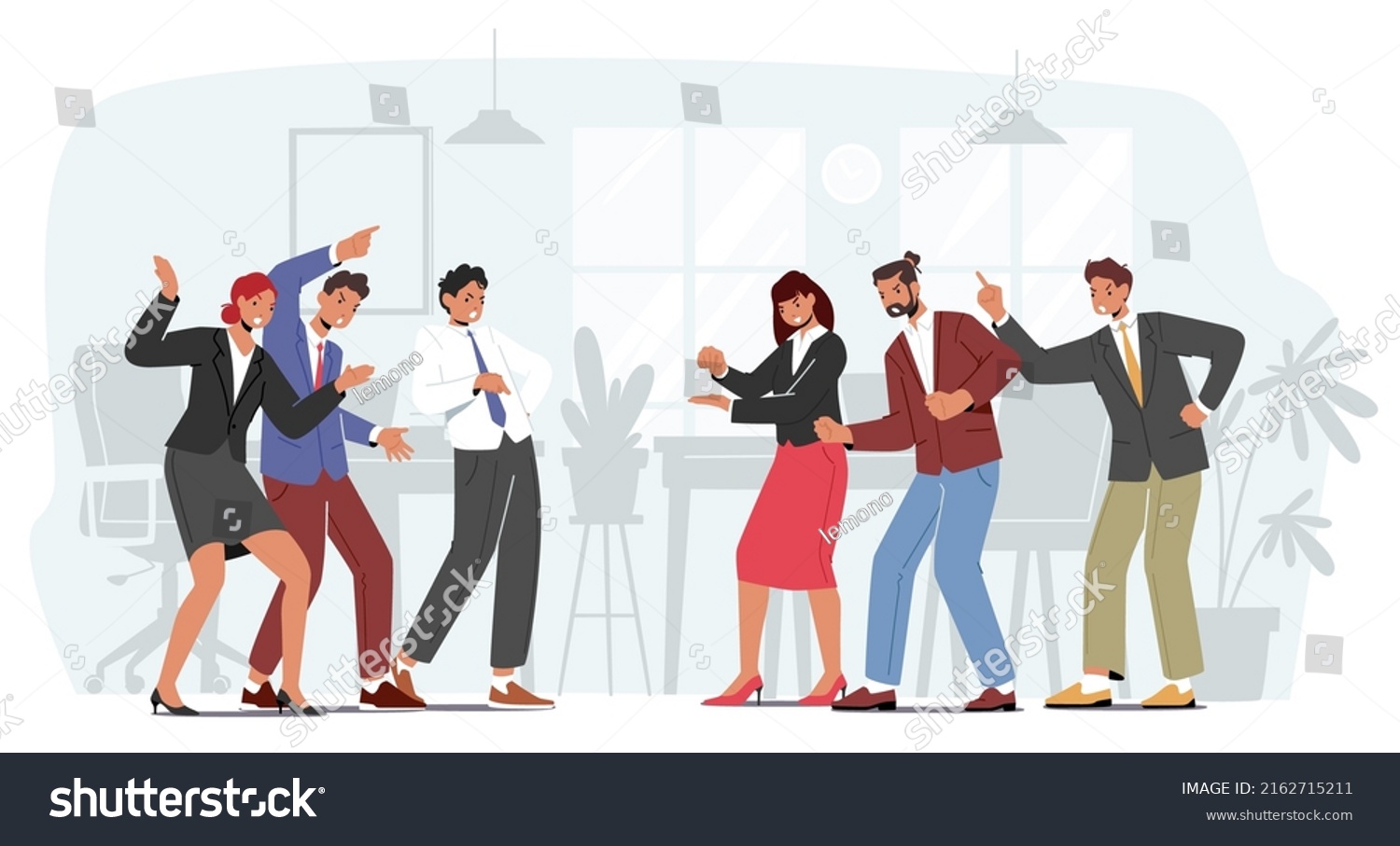 SVG of Angry Business Team Conflict, Furious Men and Women Quarrel and Fight, Characters Arguing in Office. Competition, Fighting for Leadership, Disagreement and Staring. Cartoon People Vector Illustration svg
