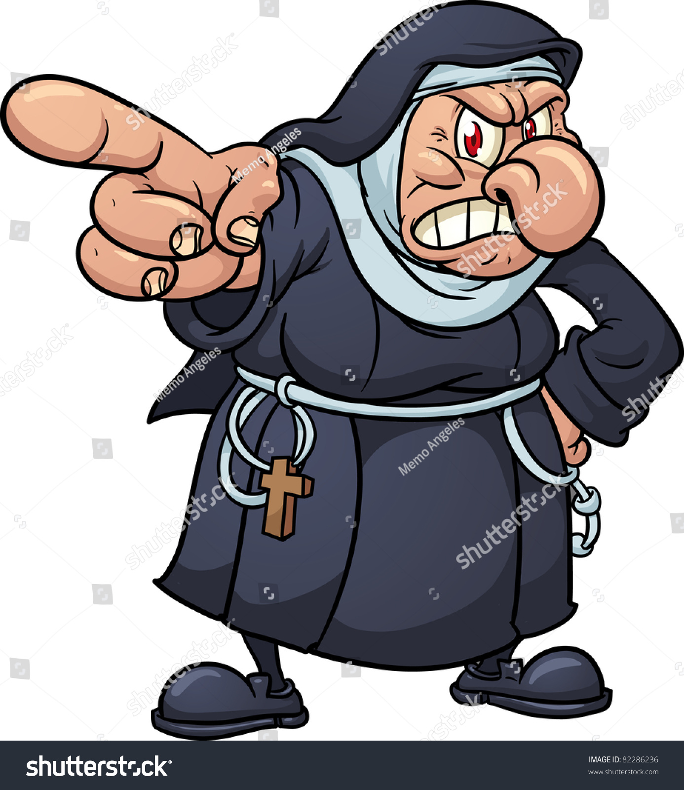 Angry Cartoon Nun Pointing Finger Vector Stock Vector Royalty Free 82286236