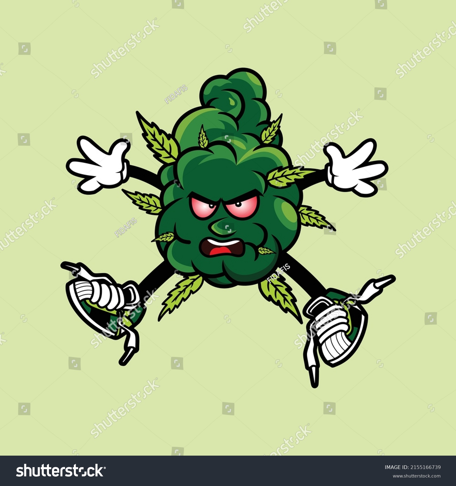 Angry Character Cannabis Leaf Buds Design Stock Vector (Royalty Free ...