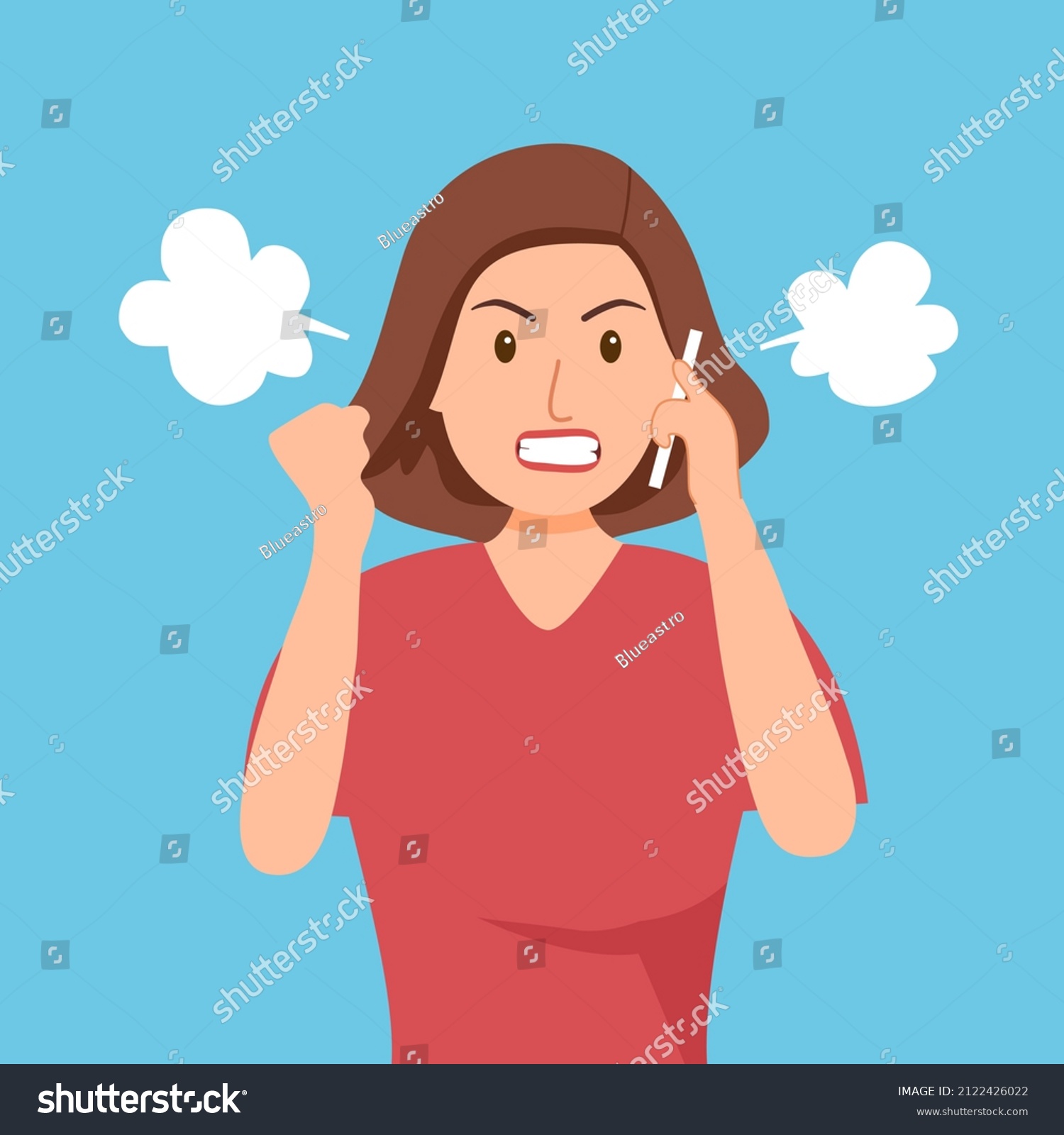 Angry Customer Woman On Phone Flat Stock Vector (Royalty Free) 2122426022