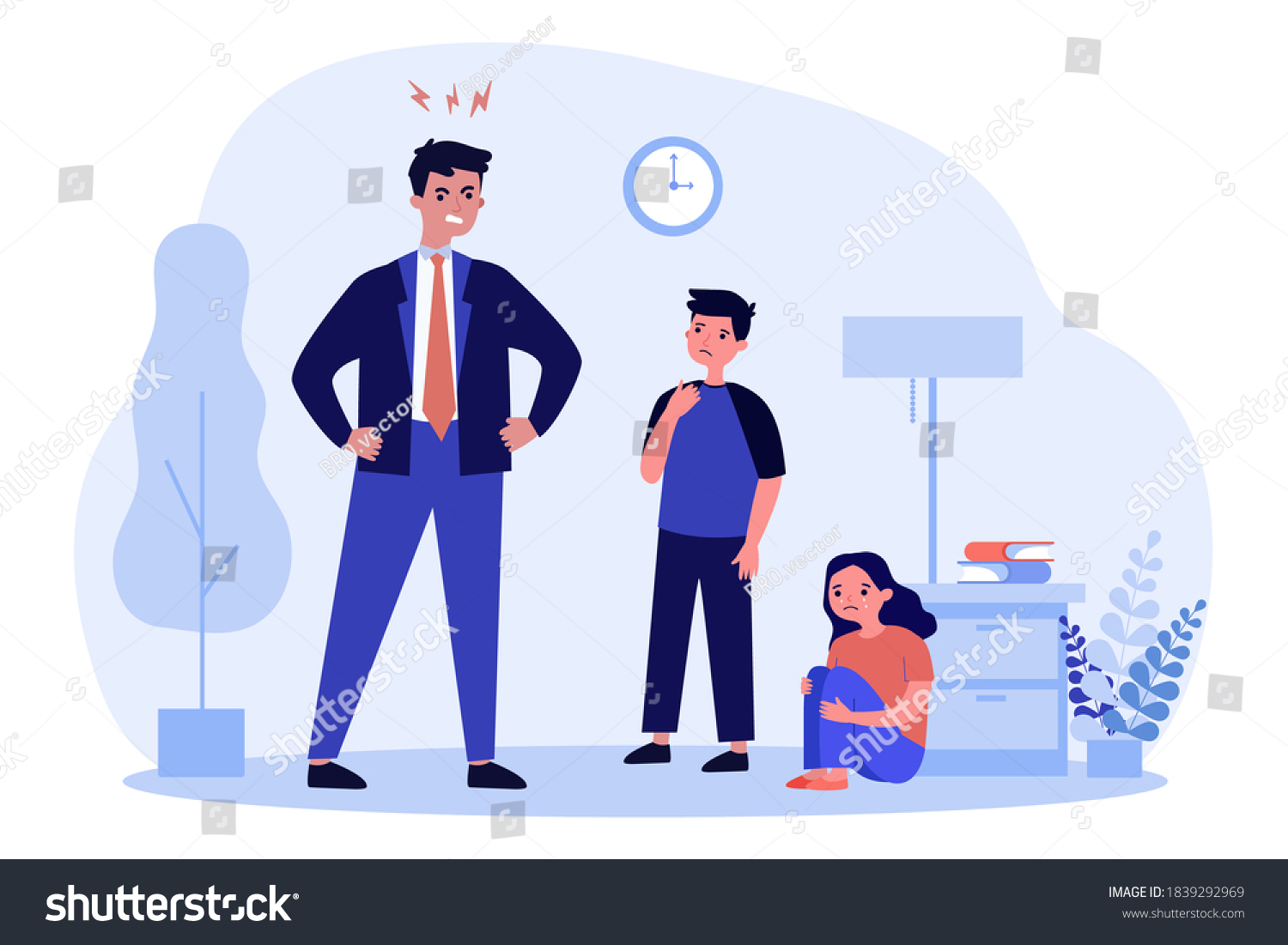 Angry Father Scolding His Children Quarrel Stock Vector (Royalty Free ...