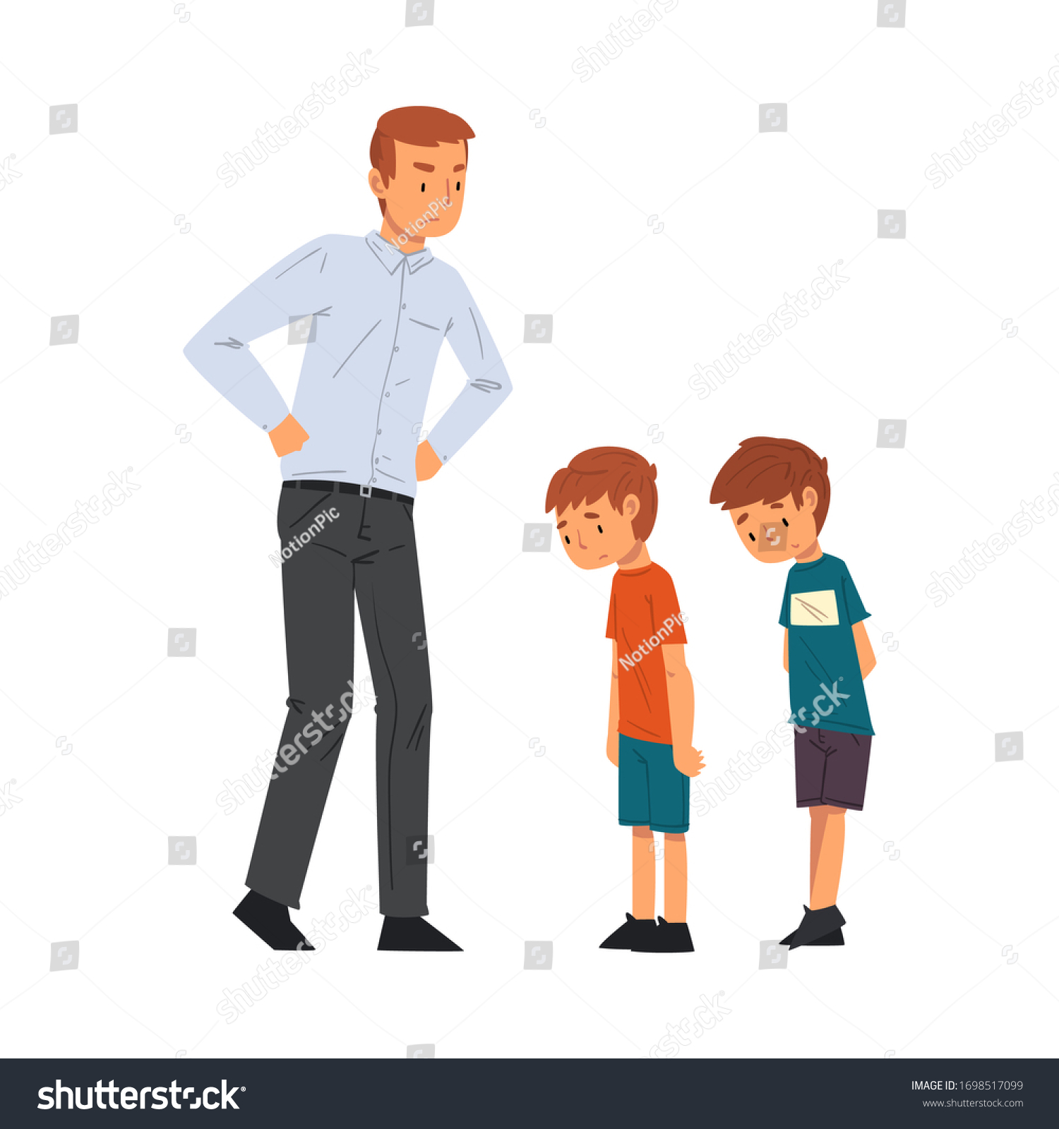 Angry Father Scolding His Naughty Sons Stock Vector Royalty Free 1698517099 