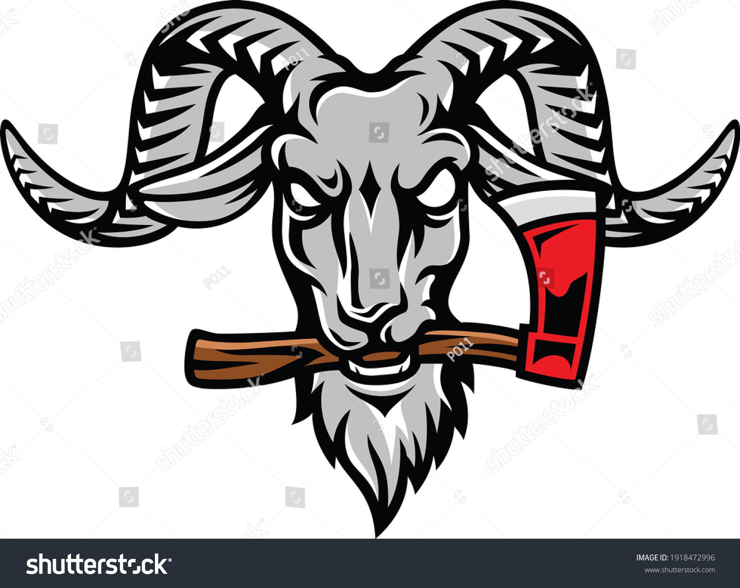 SVG of Angry Goat Holding an Ax in his mouth svg