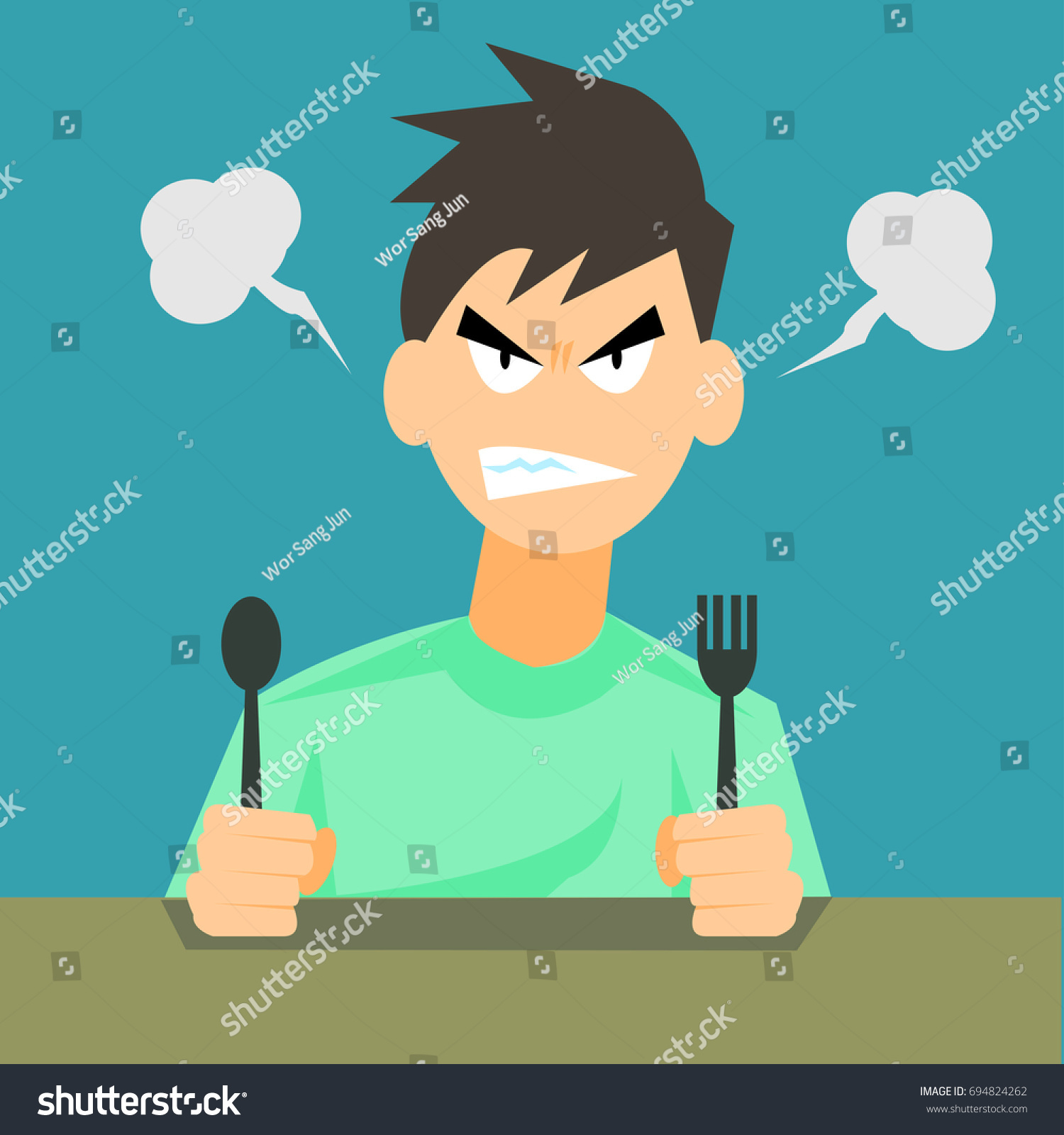 Angry Hungry Man Spoon Forkvector Cartoon Stock Vector Royalty Free 694824262 Shutterstock