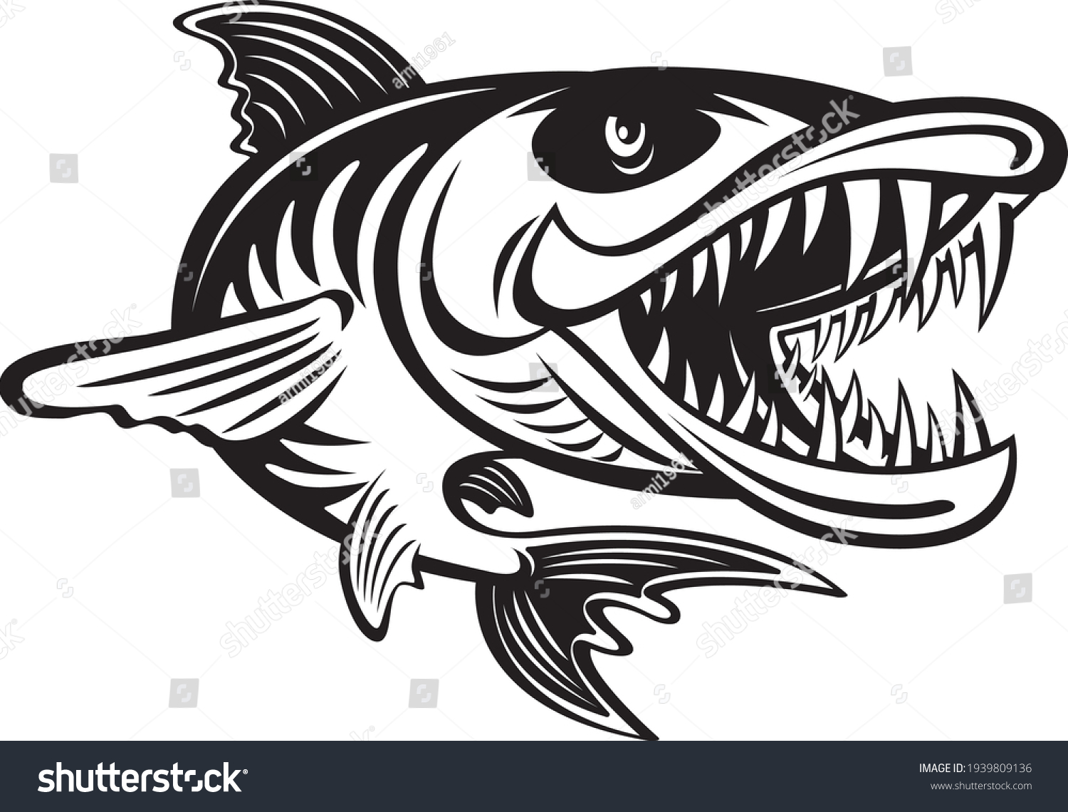 SVG of angry jumping cartoon style barracuda svg