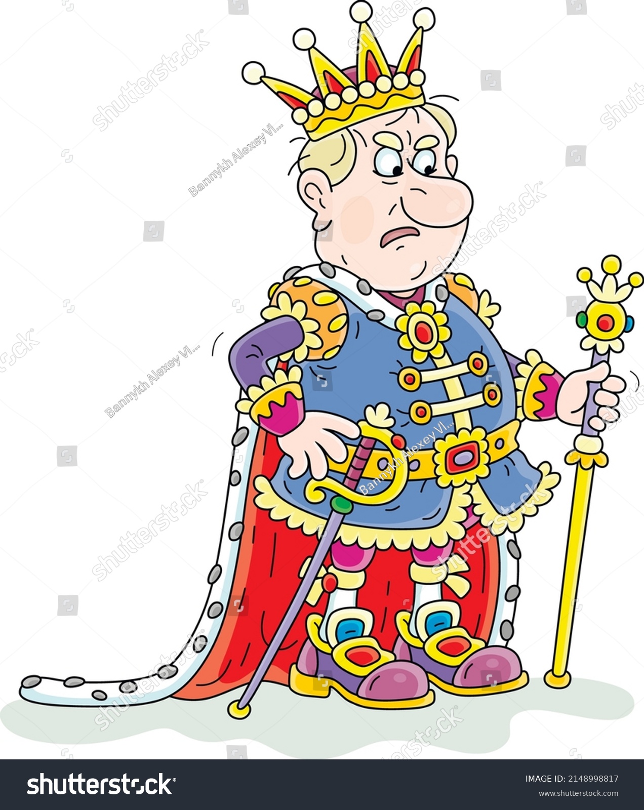 Angry King Golden Crown Solemn Royal Stock Vector (Royalty Free ...