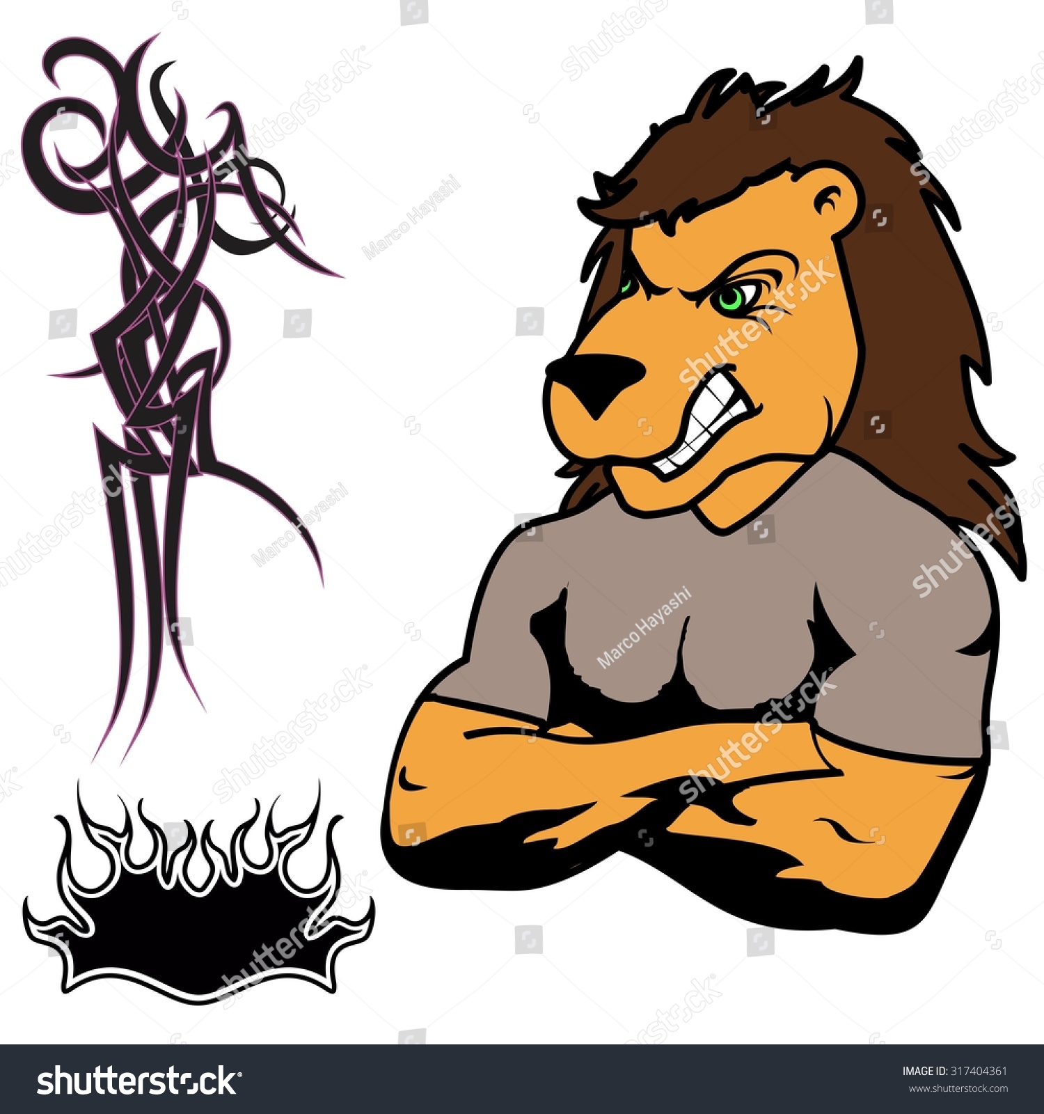 Angry Lion Muscle Cartoon Set Vector Vector De Stock Libre De