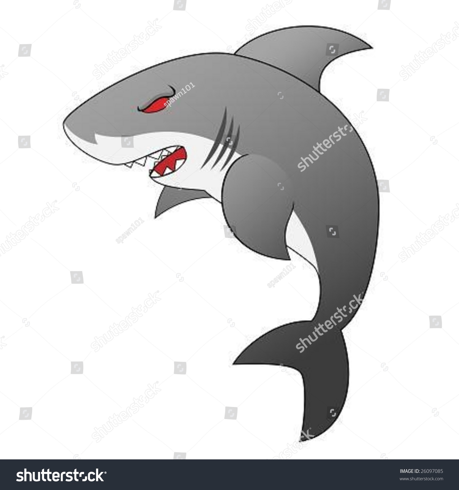 Angry Looking Cartoon Shark With Menacing Sharp Teeth And Red Eyes ...