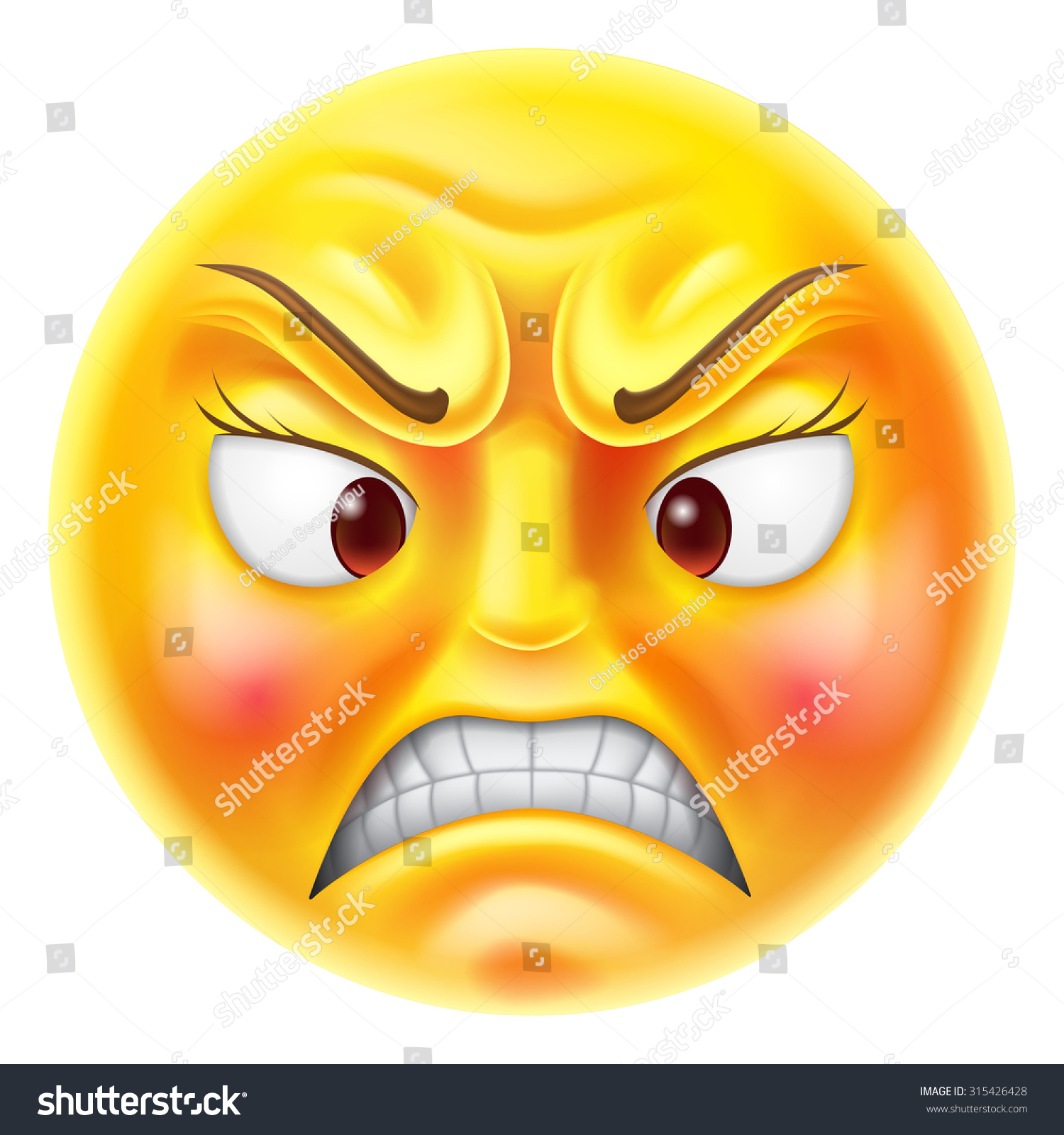 Vektor Stok Angry Furious Looking Red Faced Emoticon Tanpa Royalti Shutterstock