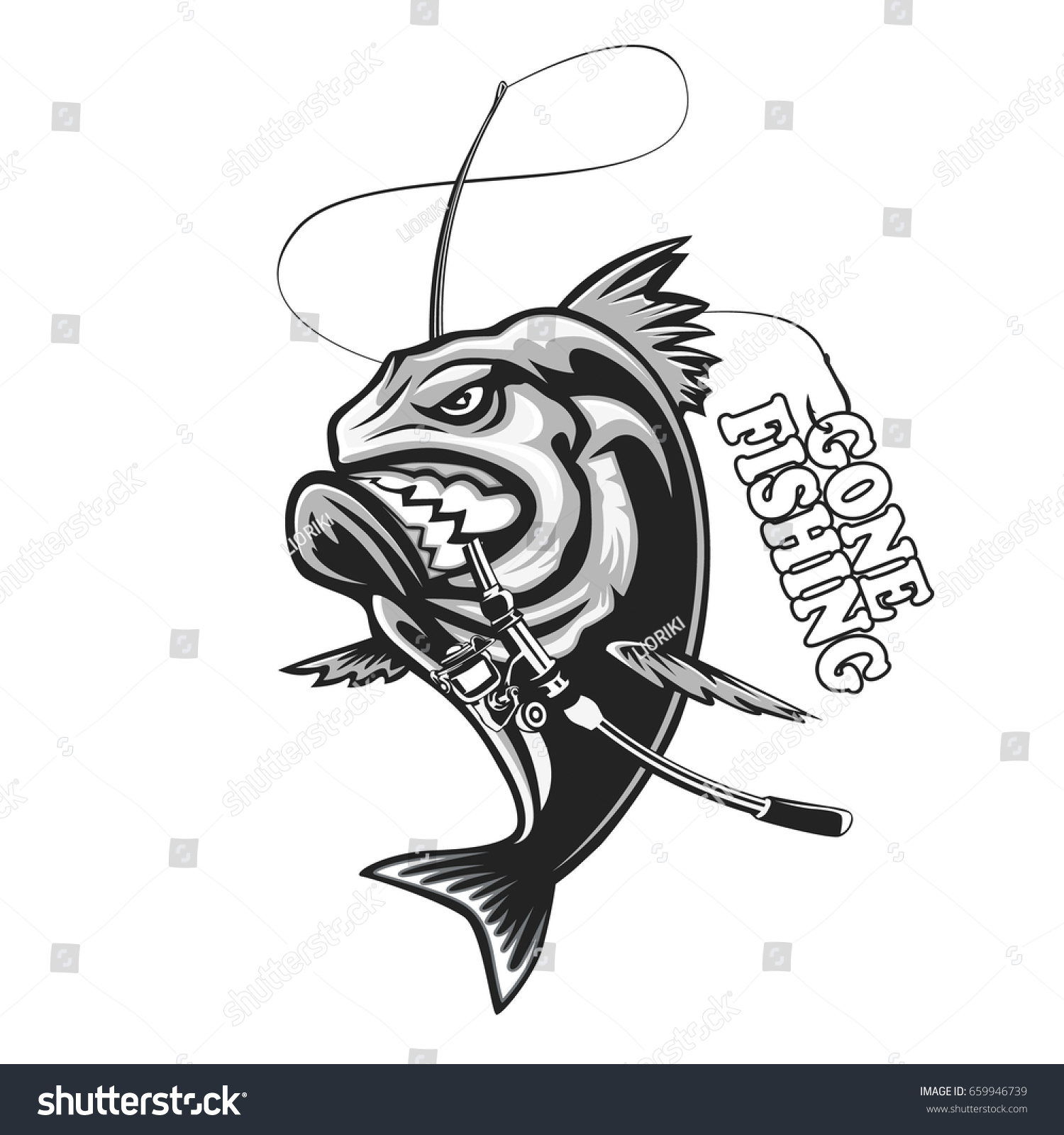 Download Angry Piranha Fishing Logo Vector Illustration Stock Vector Royalty Free 659946739