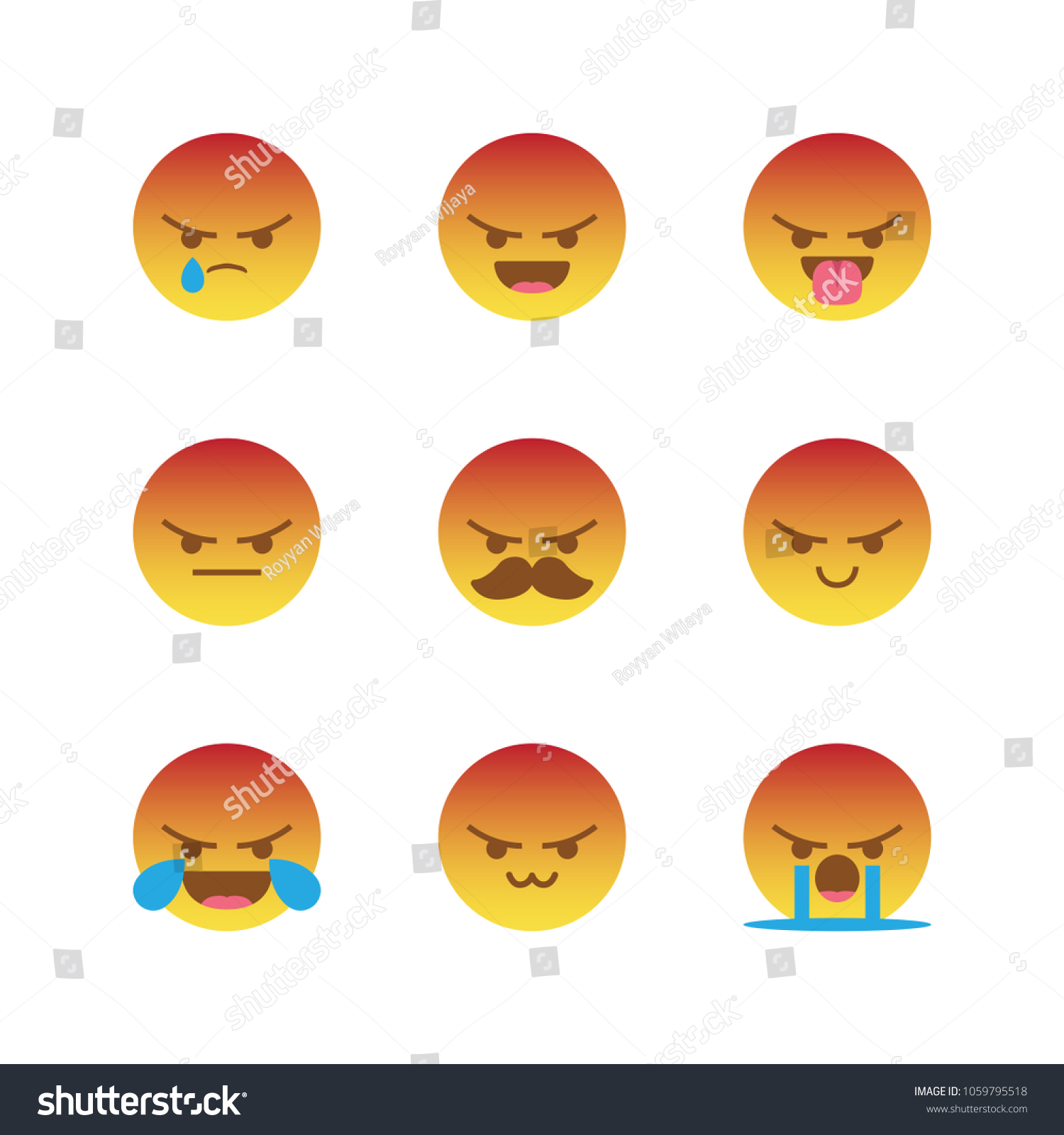 Angry React Emoji Emoticon Set Vector Vector De Stock Libre De