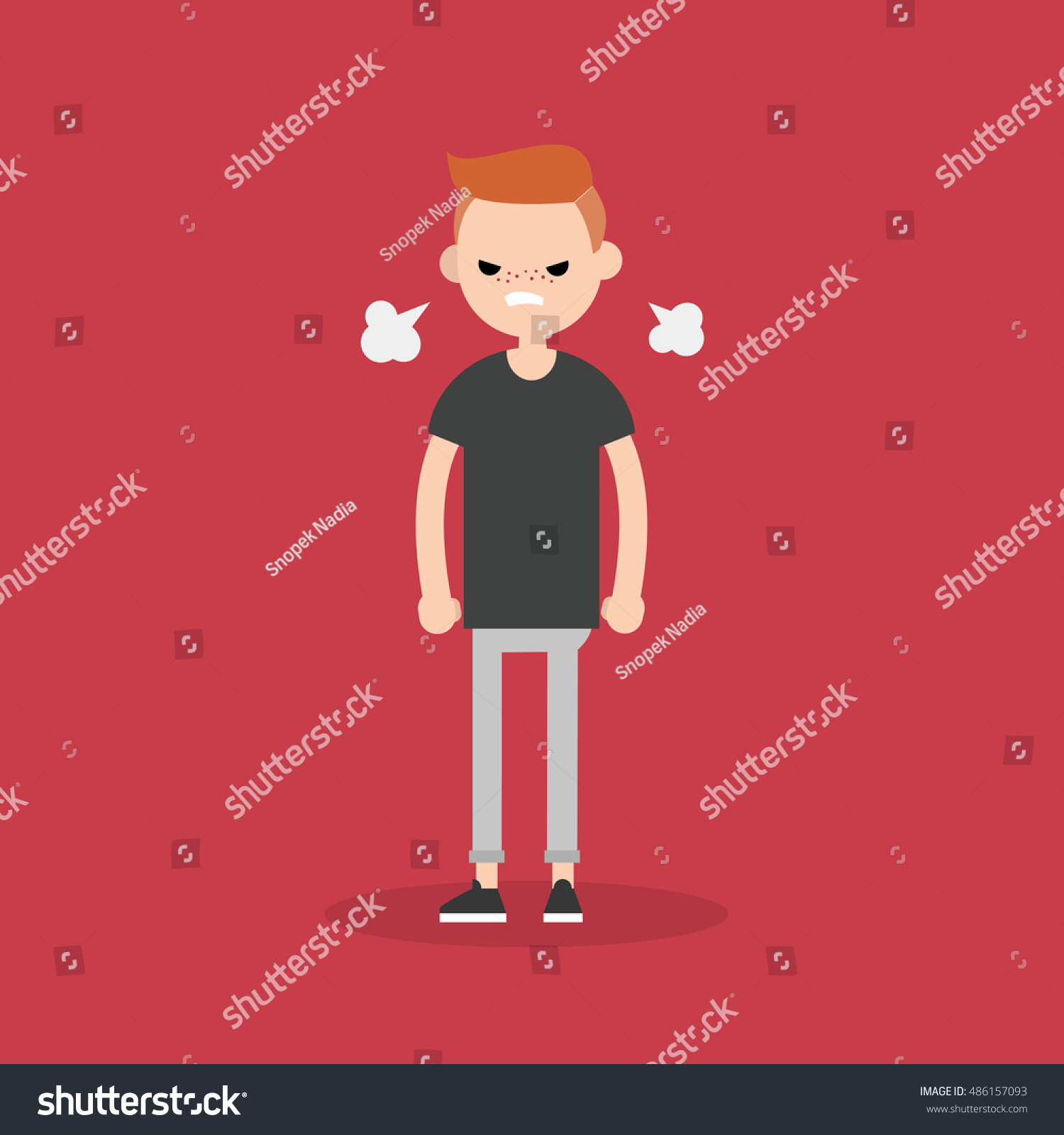 SVG of Angry red head boy blowing steam. Flat cartoon vector illustration svg
