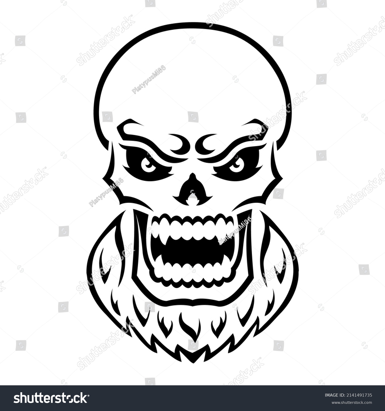 Angry Skull Outline Silhouette Design Element Stock Vector (Royalty ...