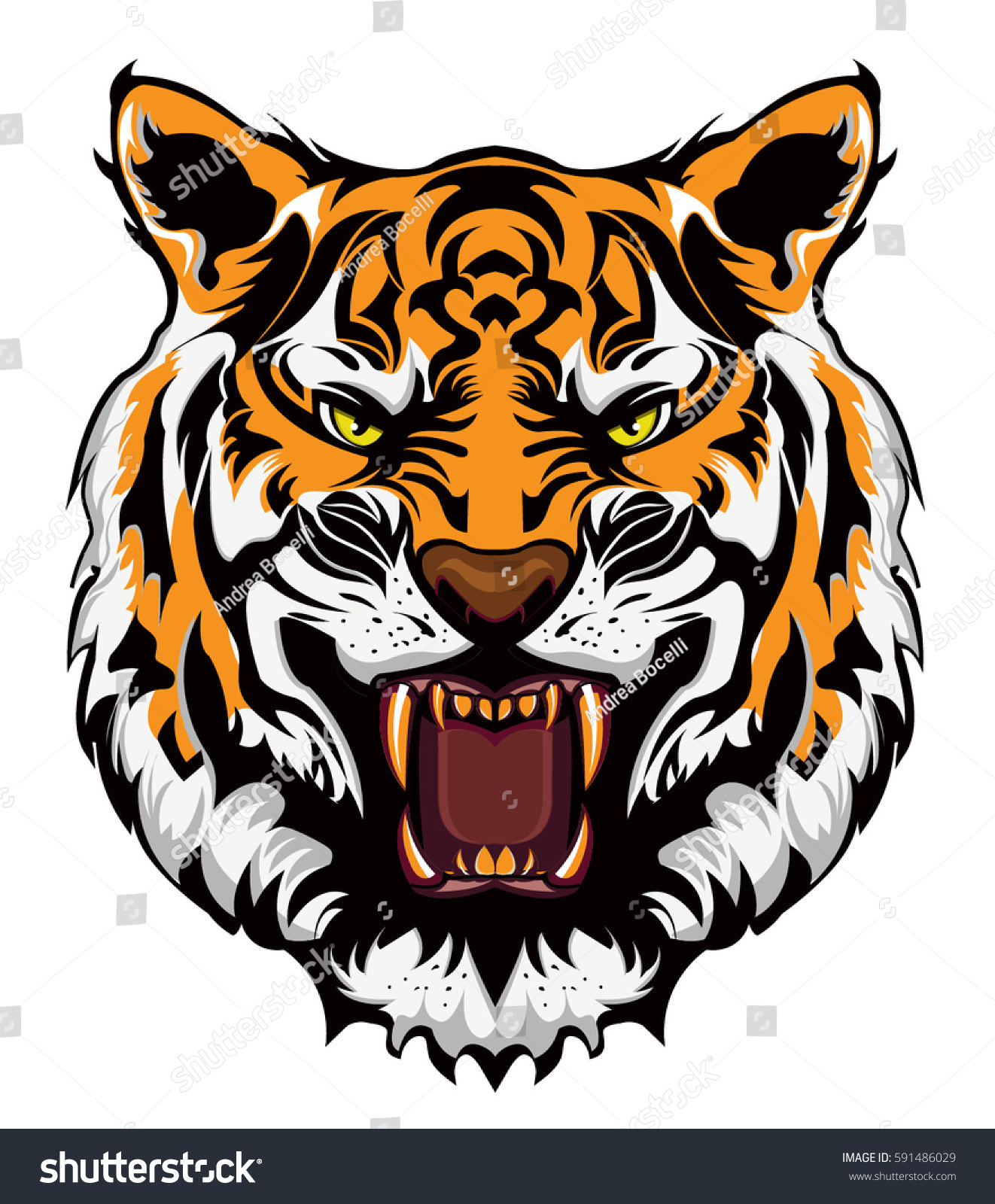 Angry Tiger Face Stock Vector (Royalty Free) 591486029