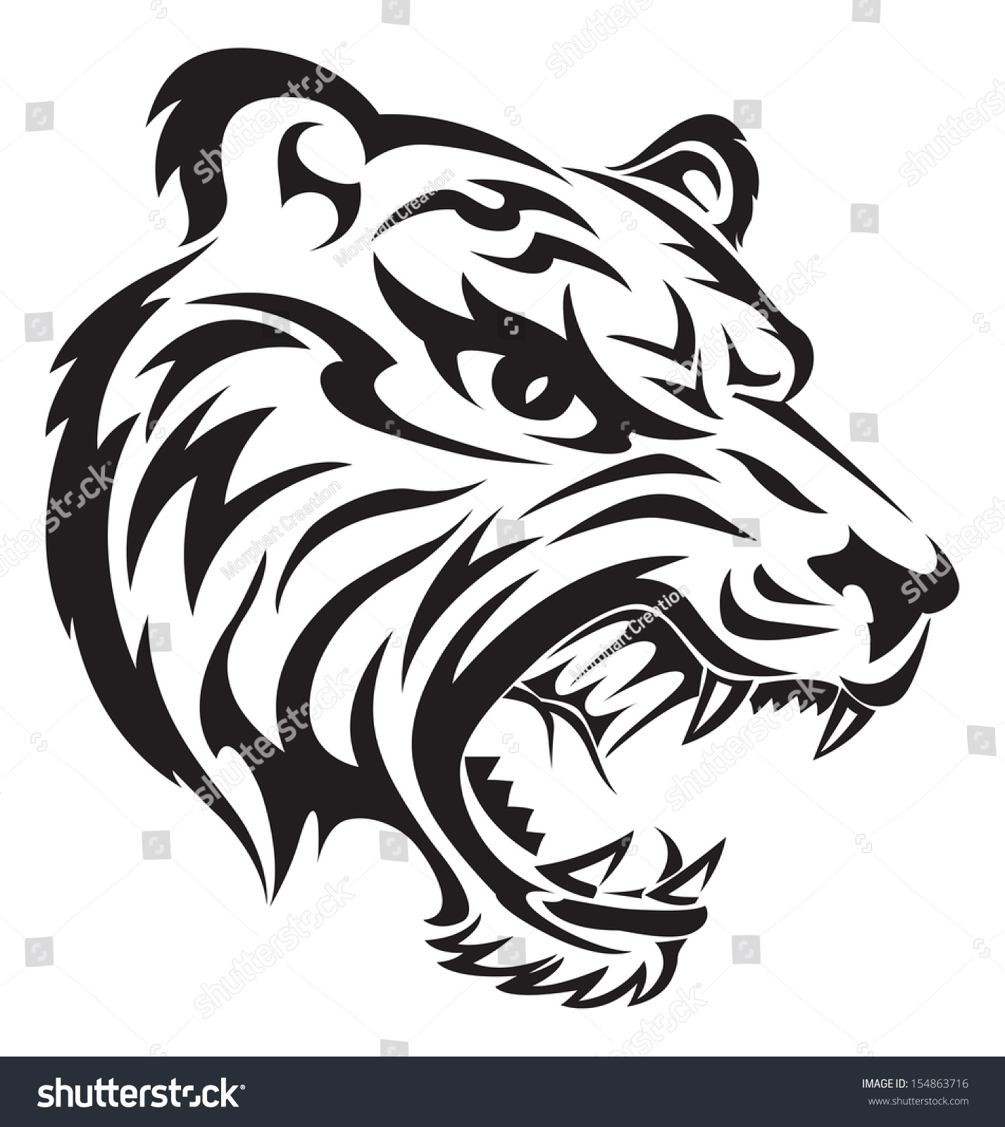 Angry Tiger Face Tattoo Design Vintage Stock Vector Royalty Free